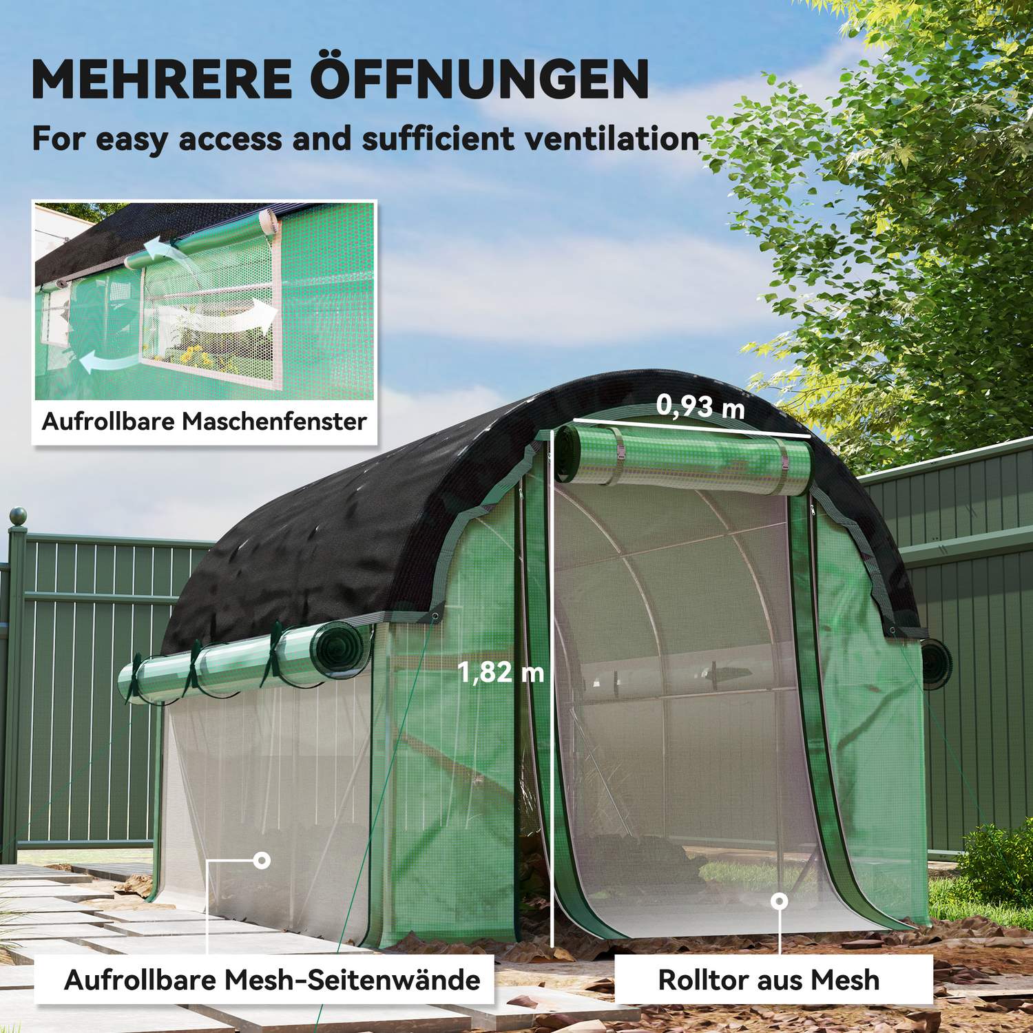 Växthus 3x2x2m med Roll-Up Sidor & UV-skydd