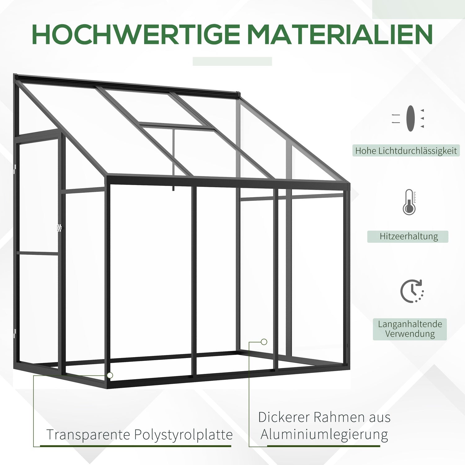 Växthusbod, låsbar dörr & justerbart tak, svart aluminium