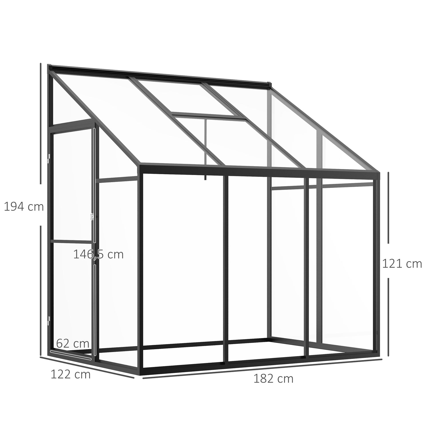 Växthusbod, låsbar dörr & justerbart tak, svart aluminium