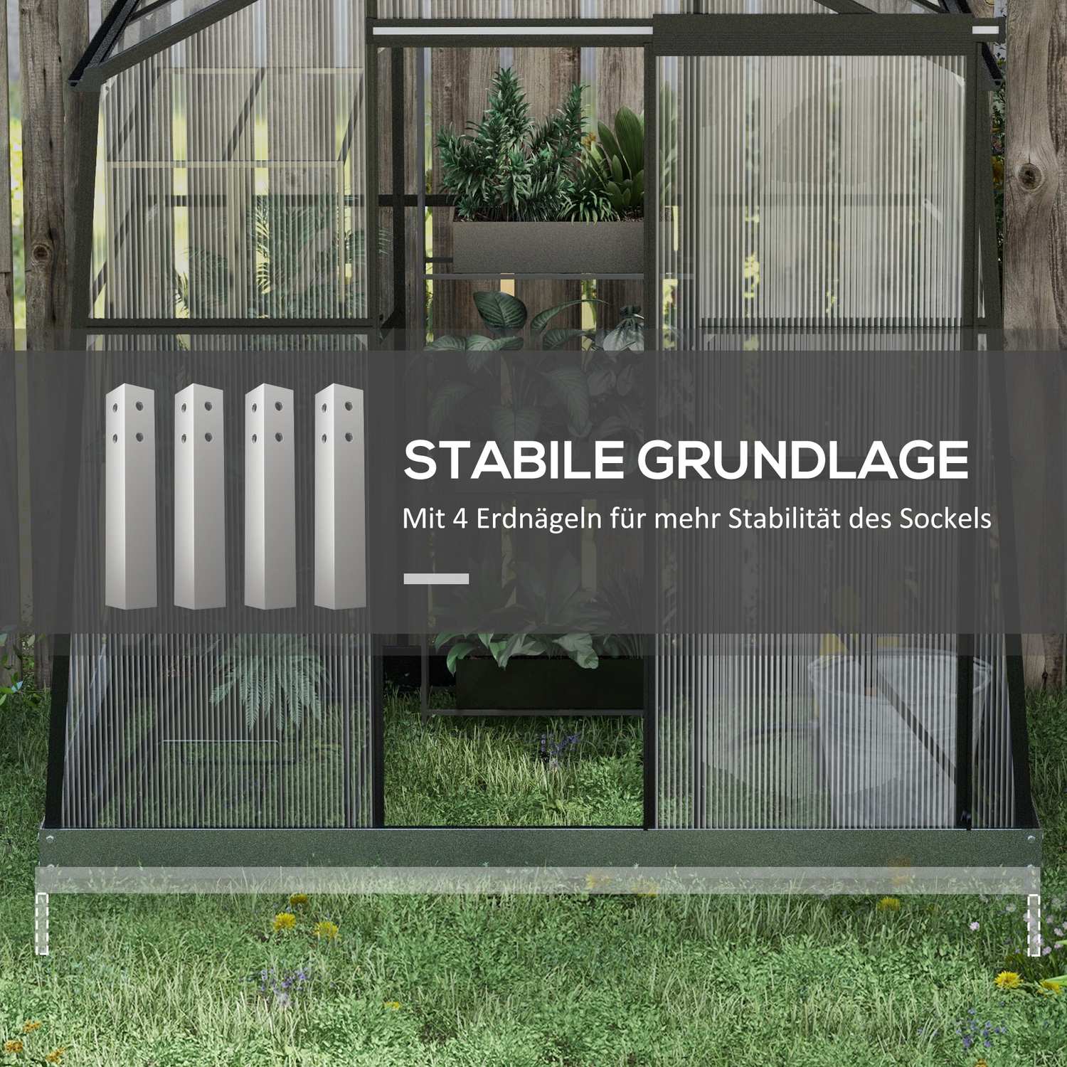Växthus i aluminium med fönster och skjutdörr, 2,51 m²
