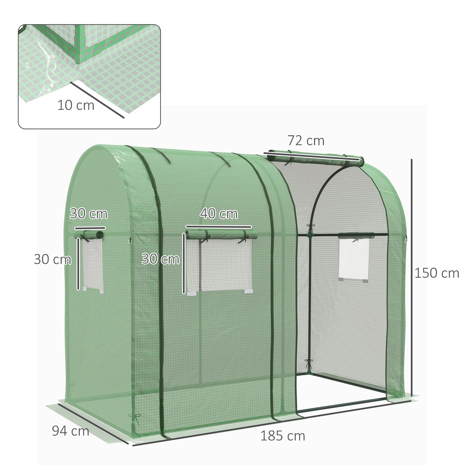 Växthus med UV-skydd, 2 dörrar, sidofönster, PE-material