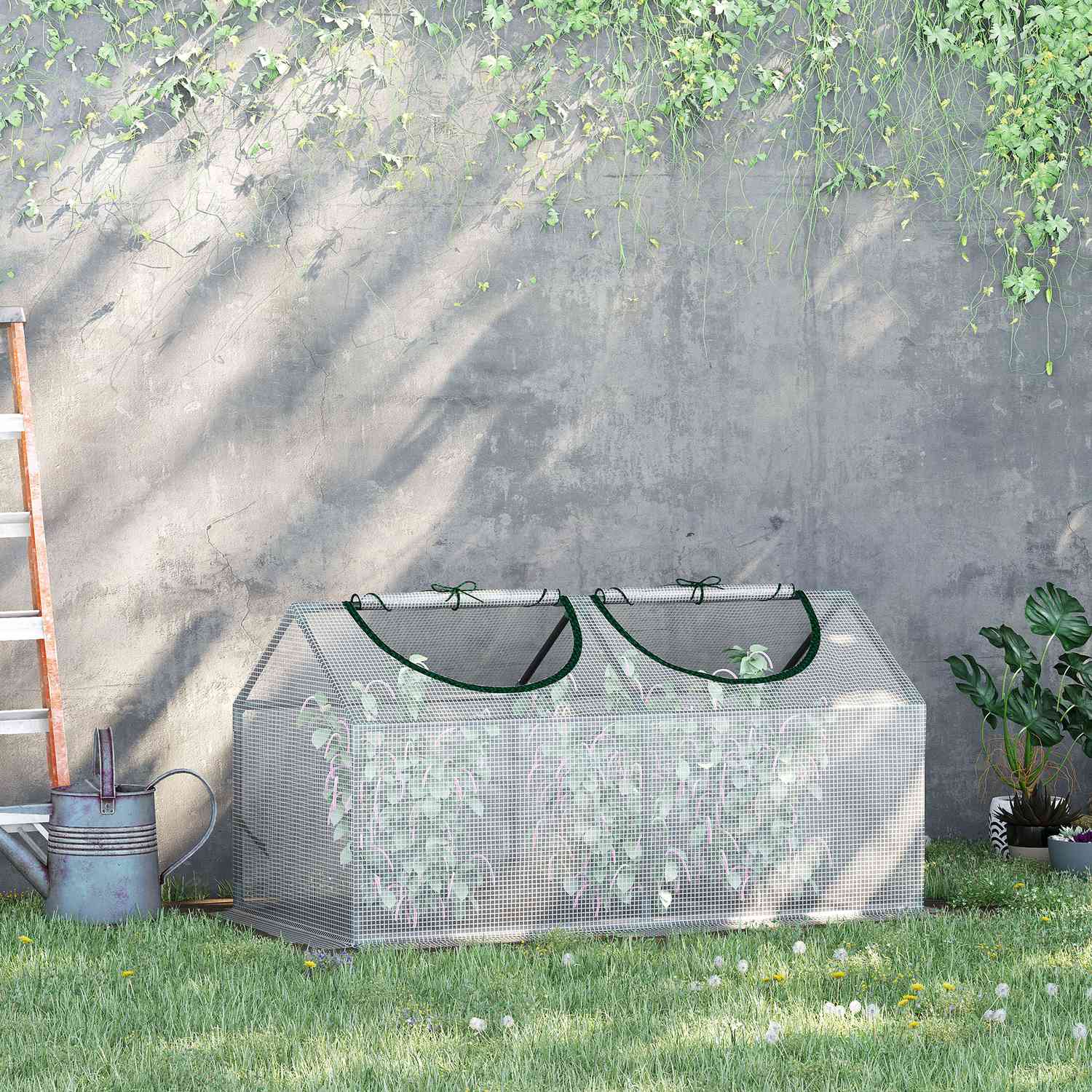 Växthus med fönster – 120x60x60 cm, Vit PE Kallram