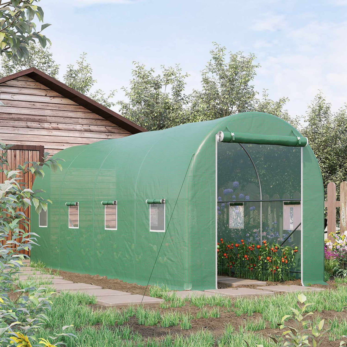 Polykarbonátový fóliovník se síťovými okny, zelený, 5x2x2,1m