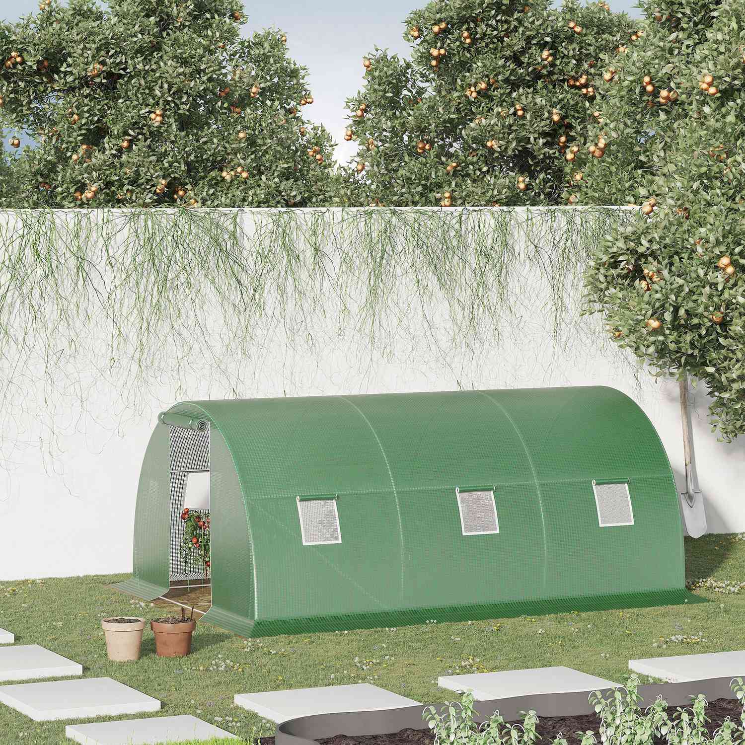 Walk-In Greenhouse Polytunnel 4,5x3m, 6 fönster, Frostbeständig