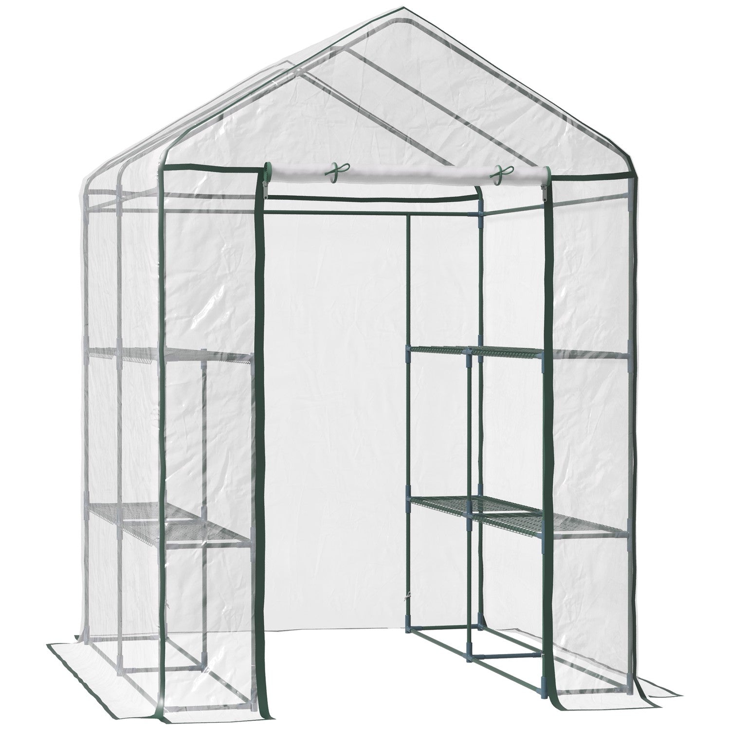 Walk-In växthus med hyllor – Stål PVC-ram