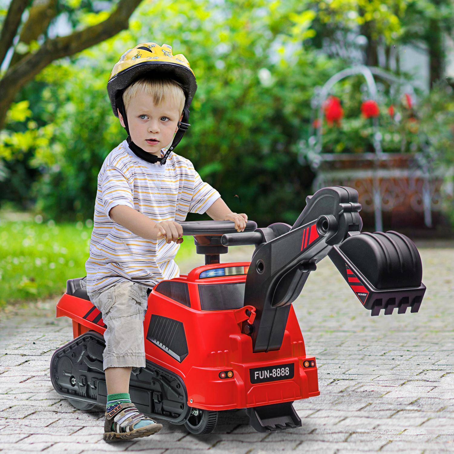 Dětské elektrické bagrovací vozidlo s hudbou, nosnost 25 kg, červeno-černé