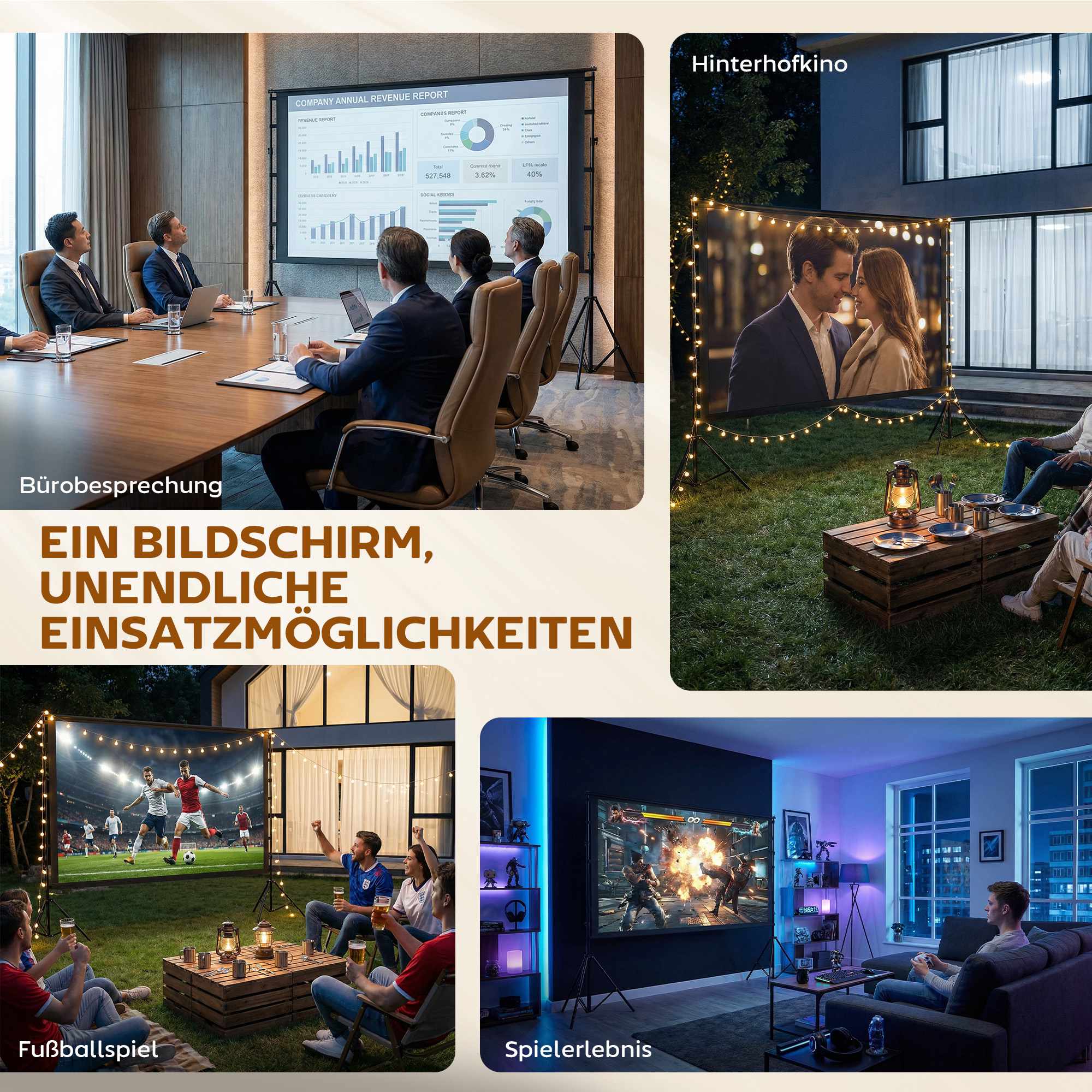 100" projektorduk med stativ, 4K/8K, 16:9-bildförhållande