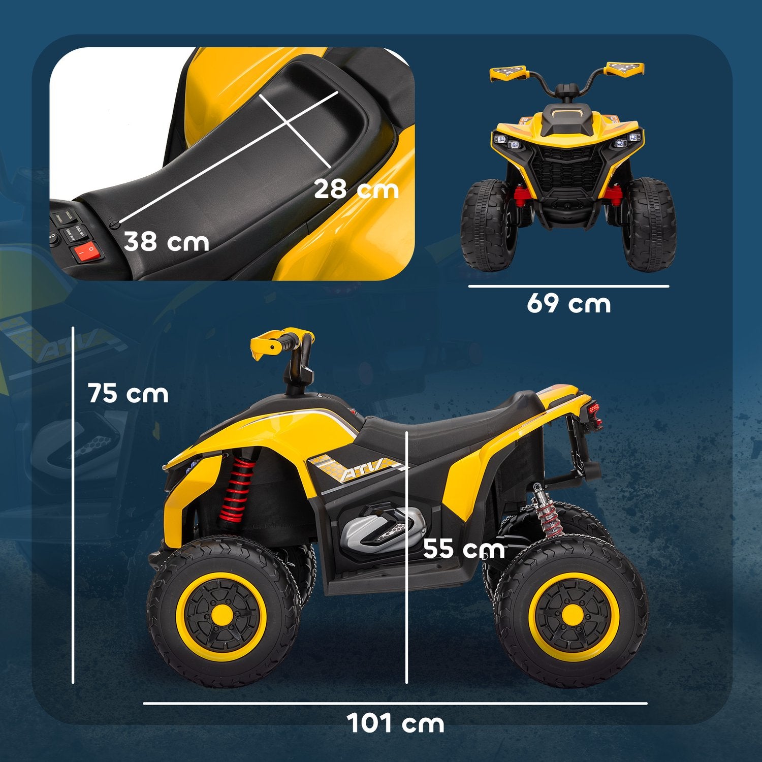 12V Elektrisk Quad för barn med upphängning och LED-lampor