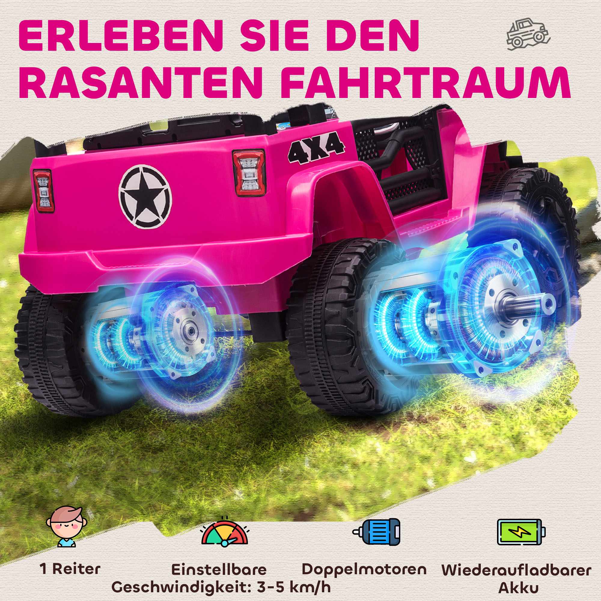 12V elektrisk åkbil för barn, fjärrkontroll, rosa