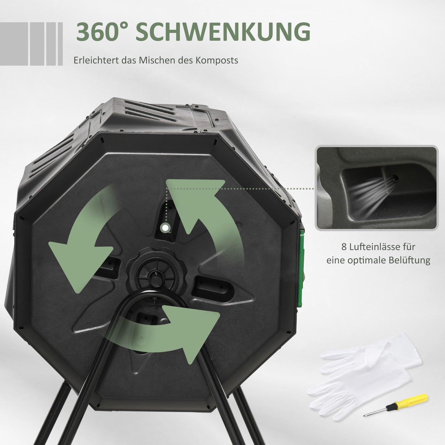 160L Dubbelkammar Roterande Trädgårdskompostor, Svart