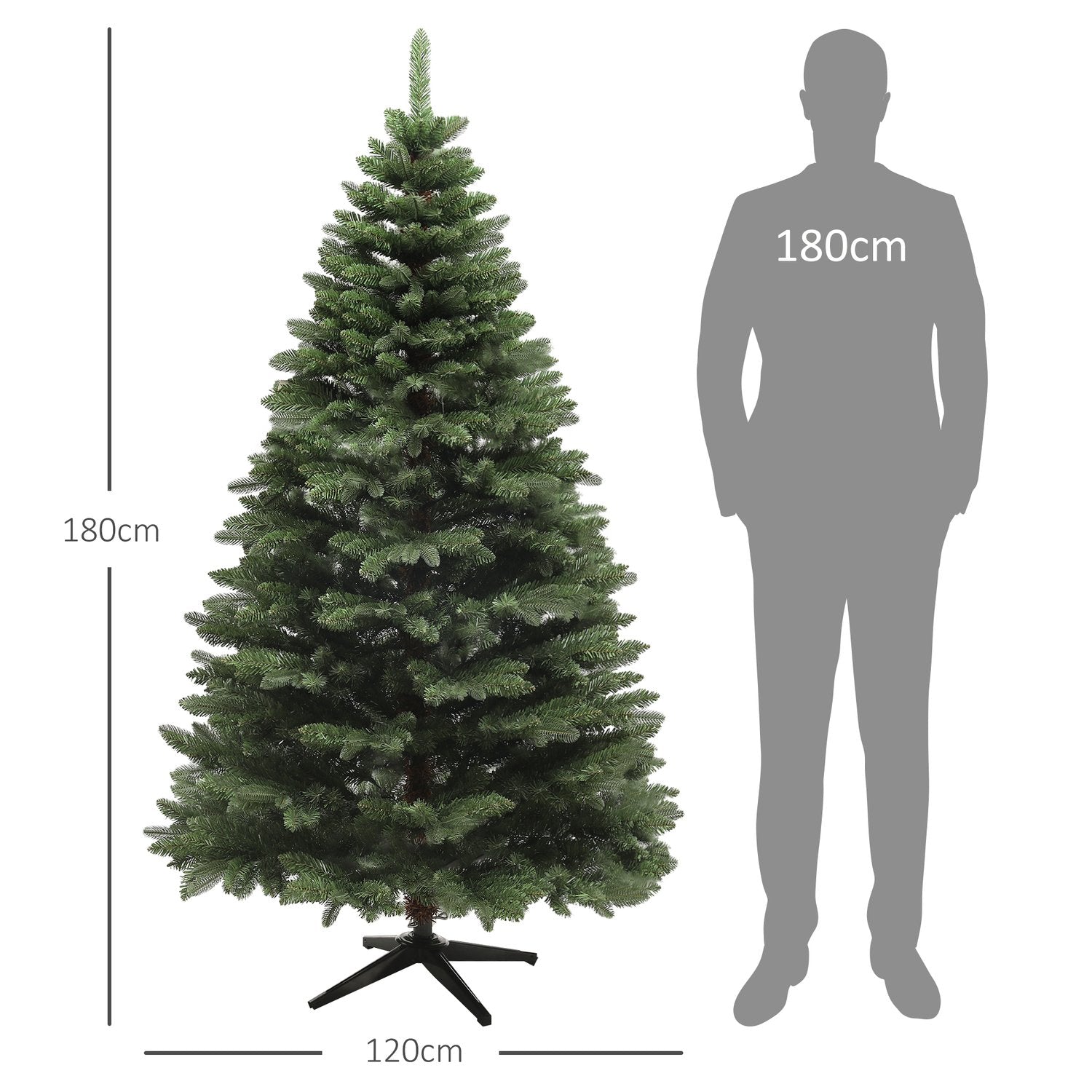 180 cm konstgjord julgran, flamskyddad, hopfällbar bas