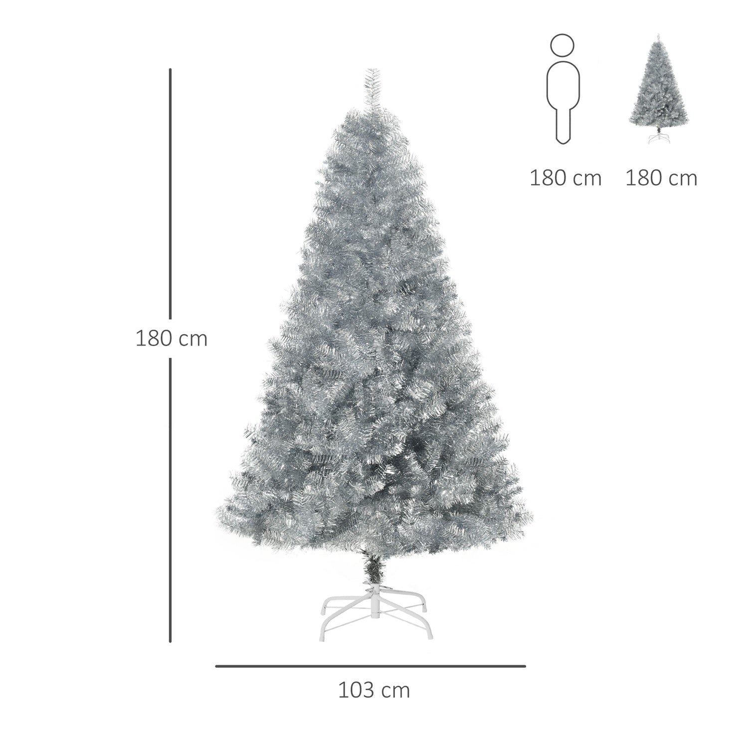 180 cm konstgjord julgran, silver & vit, enkel montering