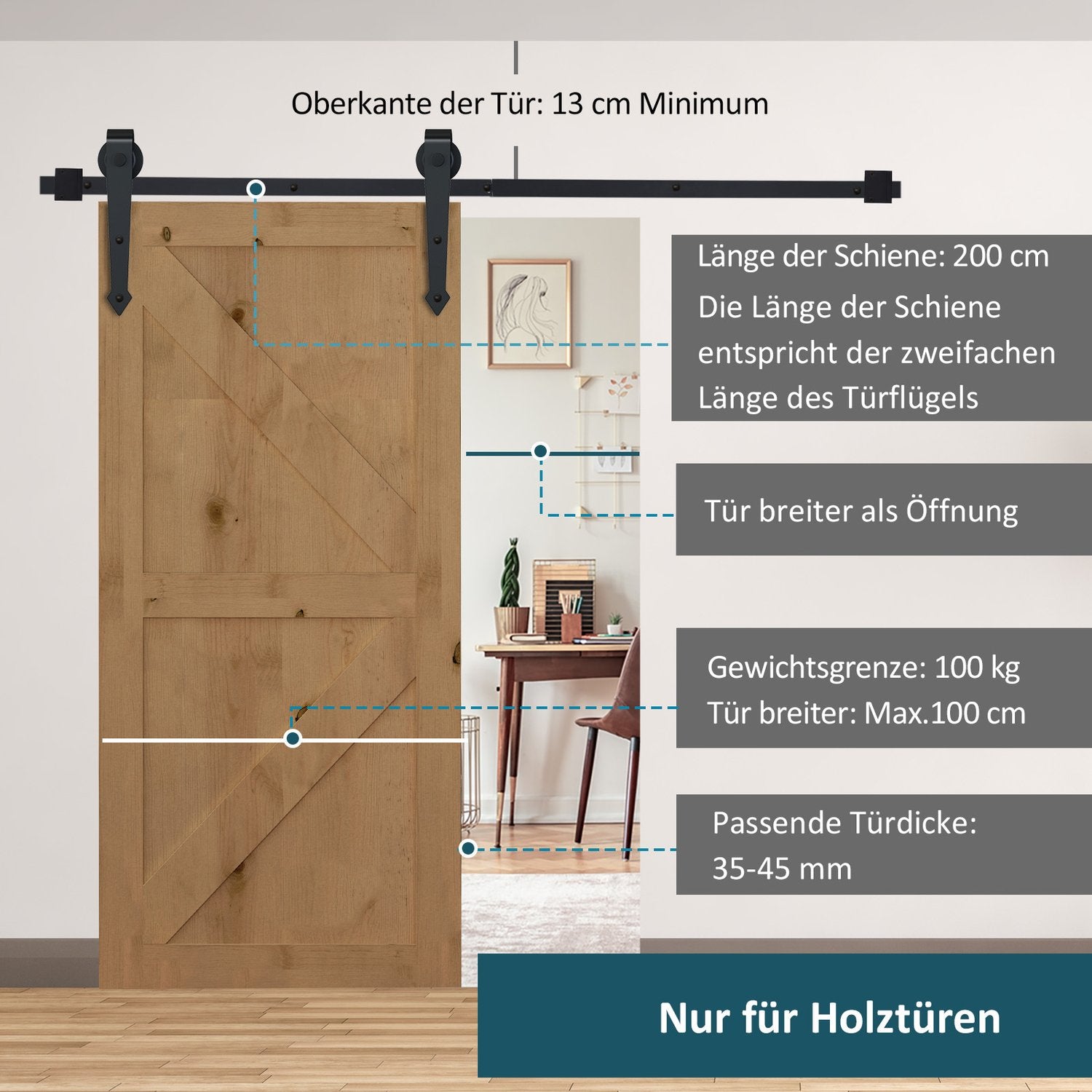 Sada posuvných dveří z uhlíkové oceli, 200 cm, černá