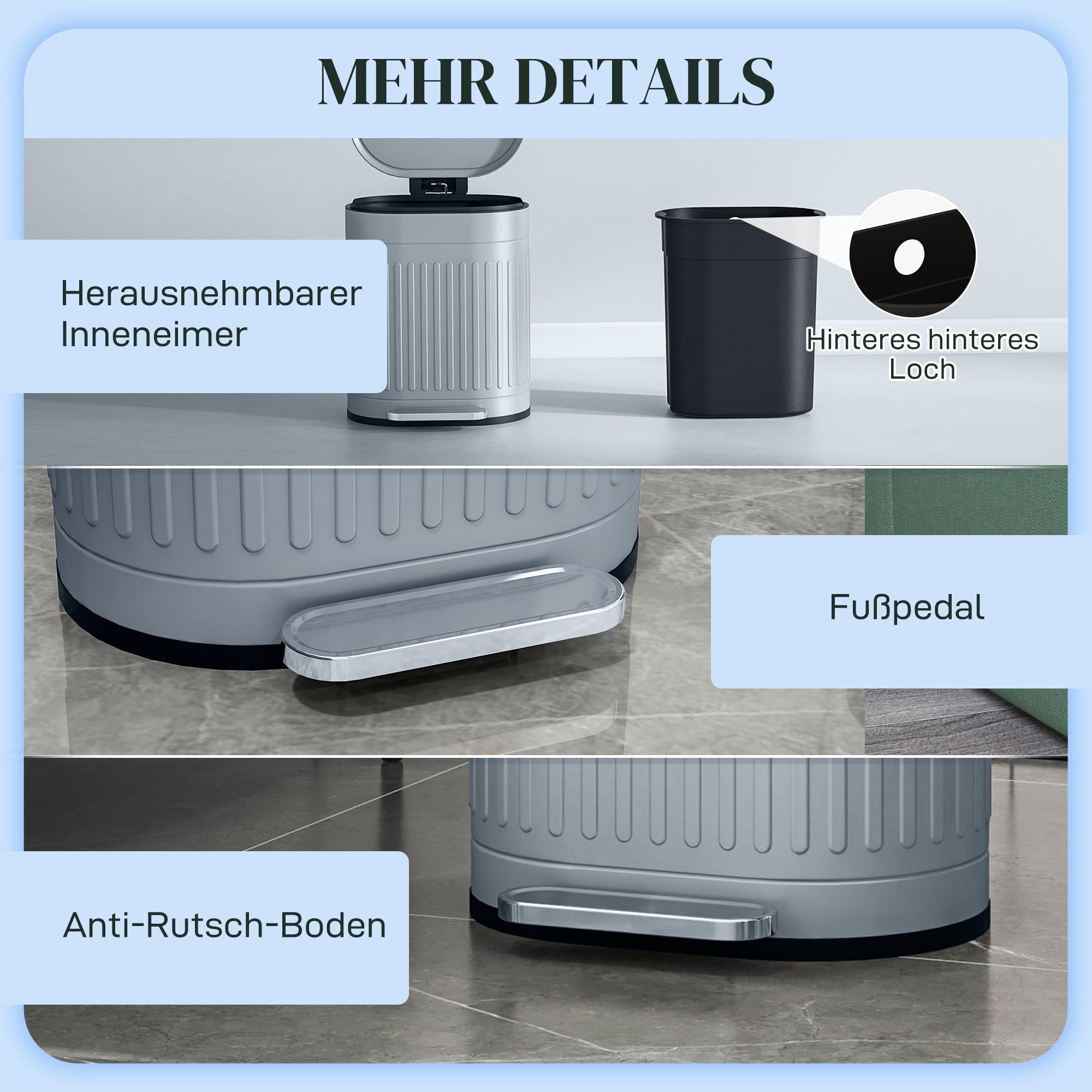 20L pedalhink i metall, mjukstängande, avtagbar insats