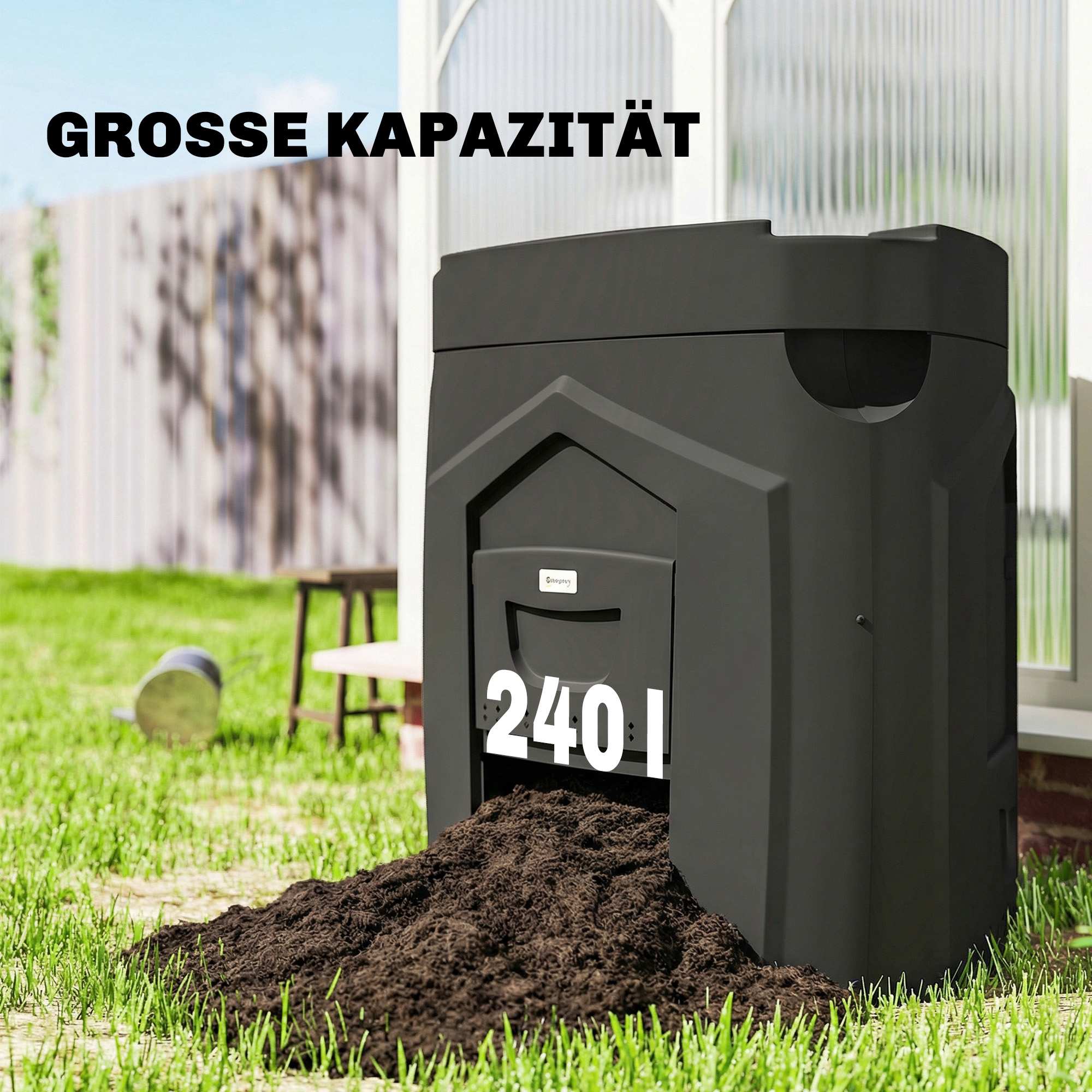 240L trädgårdskompostbehållare, öppen botten, 3 luckor