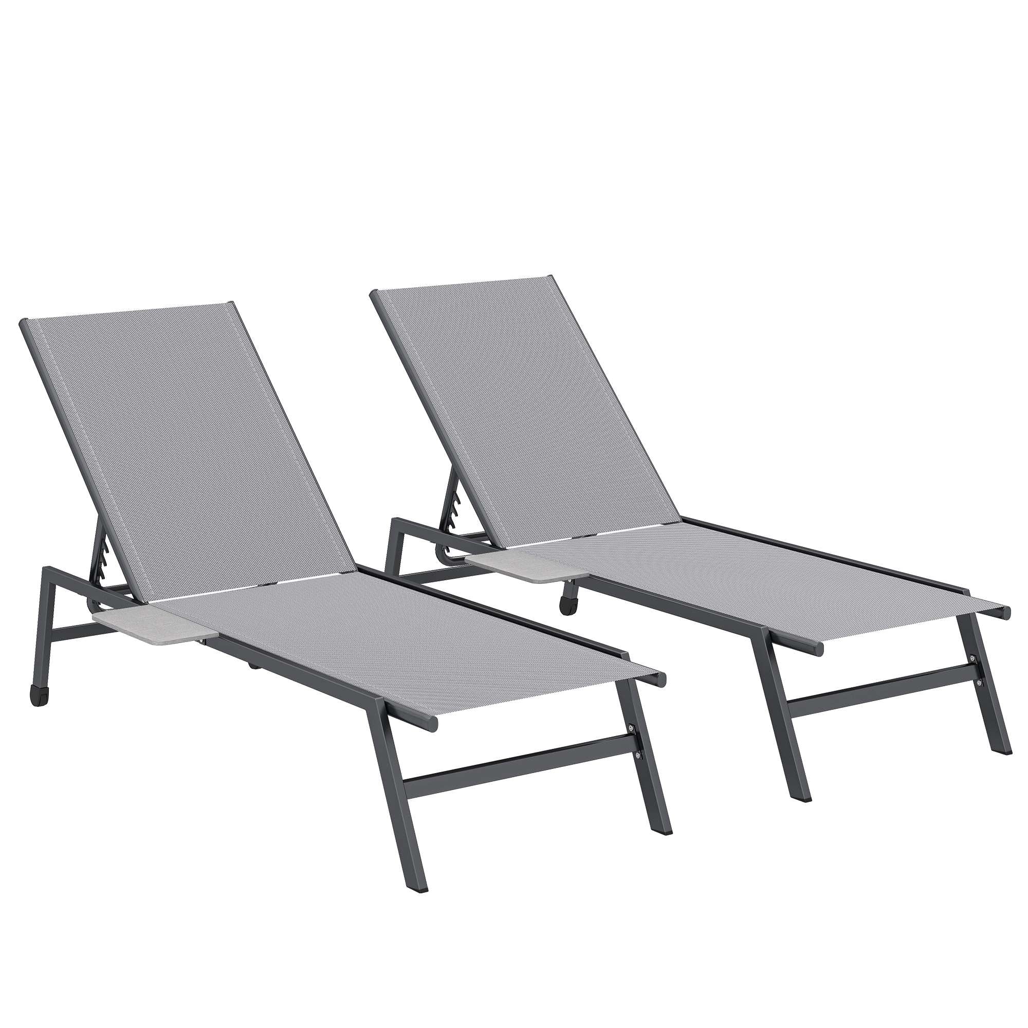 2-delat justerbart solsängset med sidobord, grå