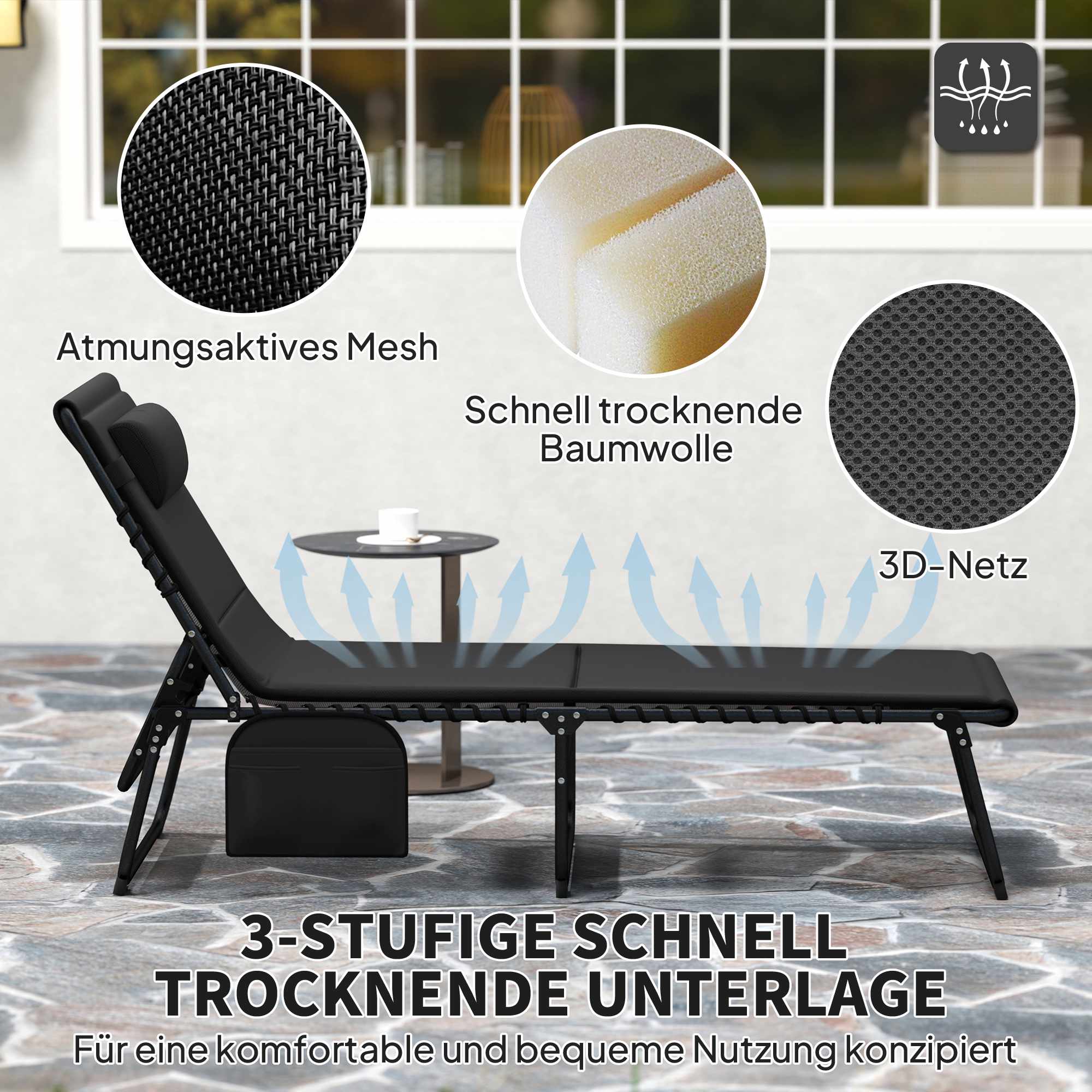 2-delat set med solsängar för utomhusbruk, justerbart, stålram