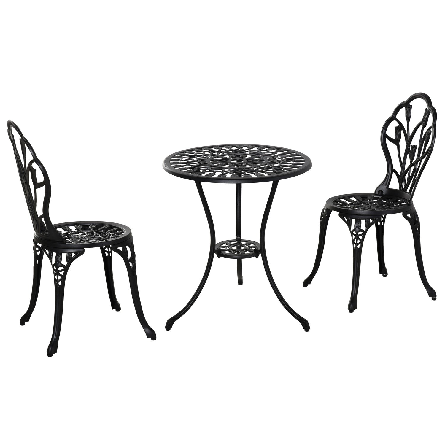 2-delat uteserveringsset, aluminiumbord och stolar, svart