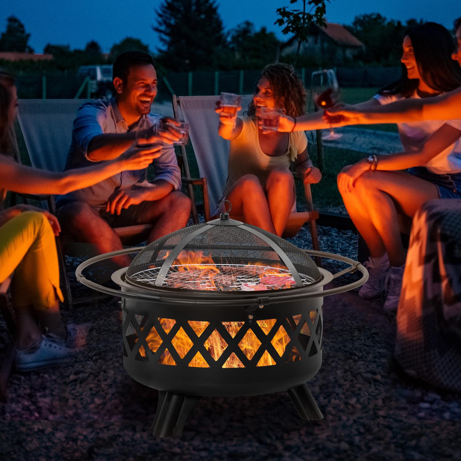 2-i-1 Fire Pit & Grill med gnistskydd Ø82 Cm