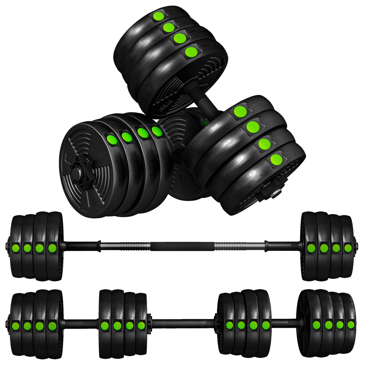 Sada činek 2 v 1, nastavitelná do 30 kg, protiskluzová, černá/zelená