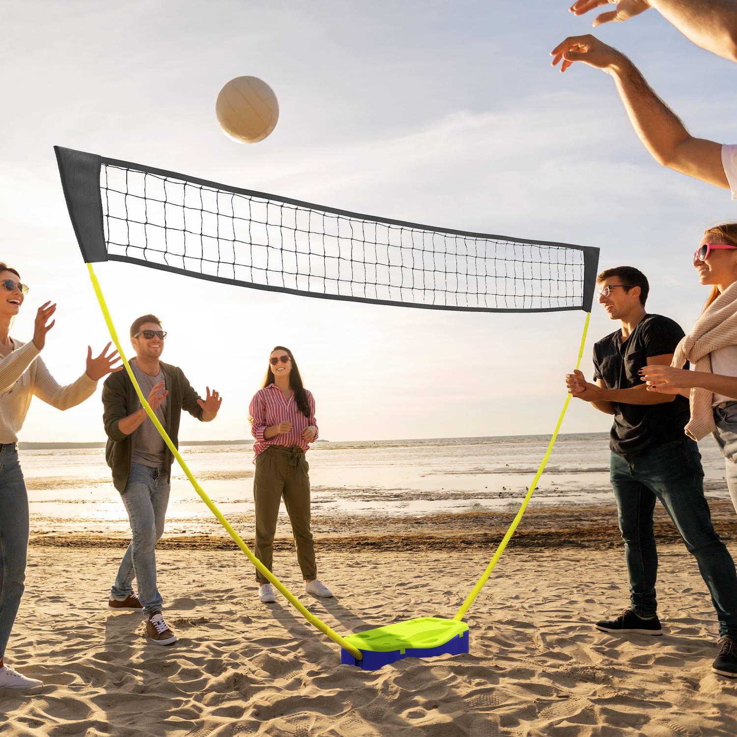 2-i-1 justerbart badminton- och volleybollnätset med stativ