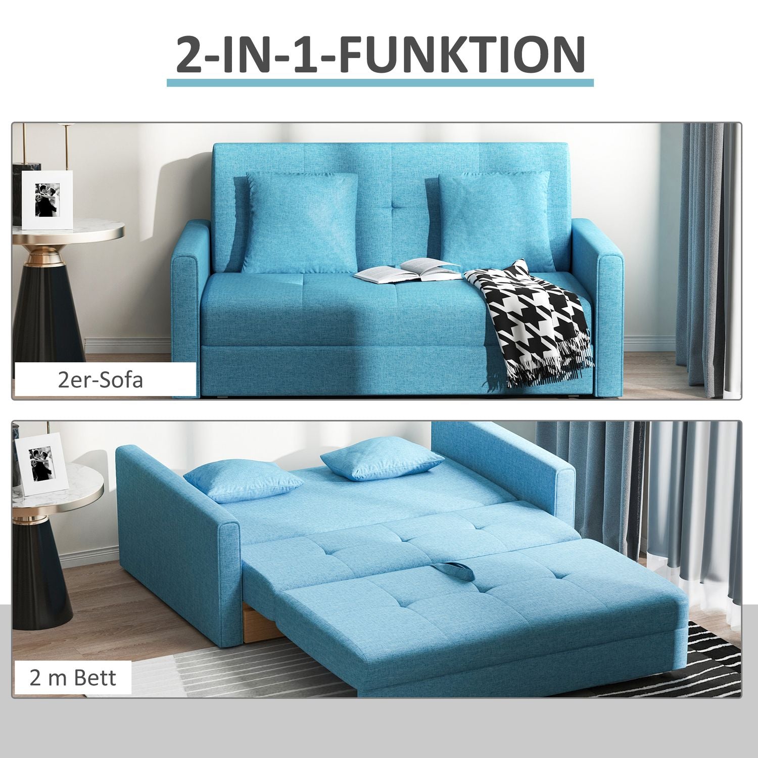 2-sits bäddsoffa – förvaring, ljusgrå polycotton