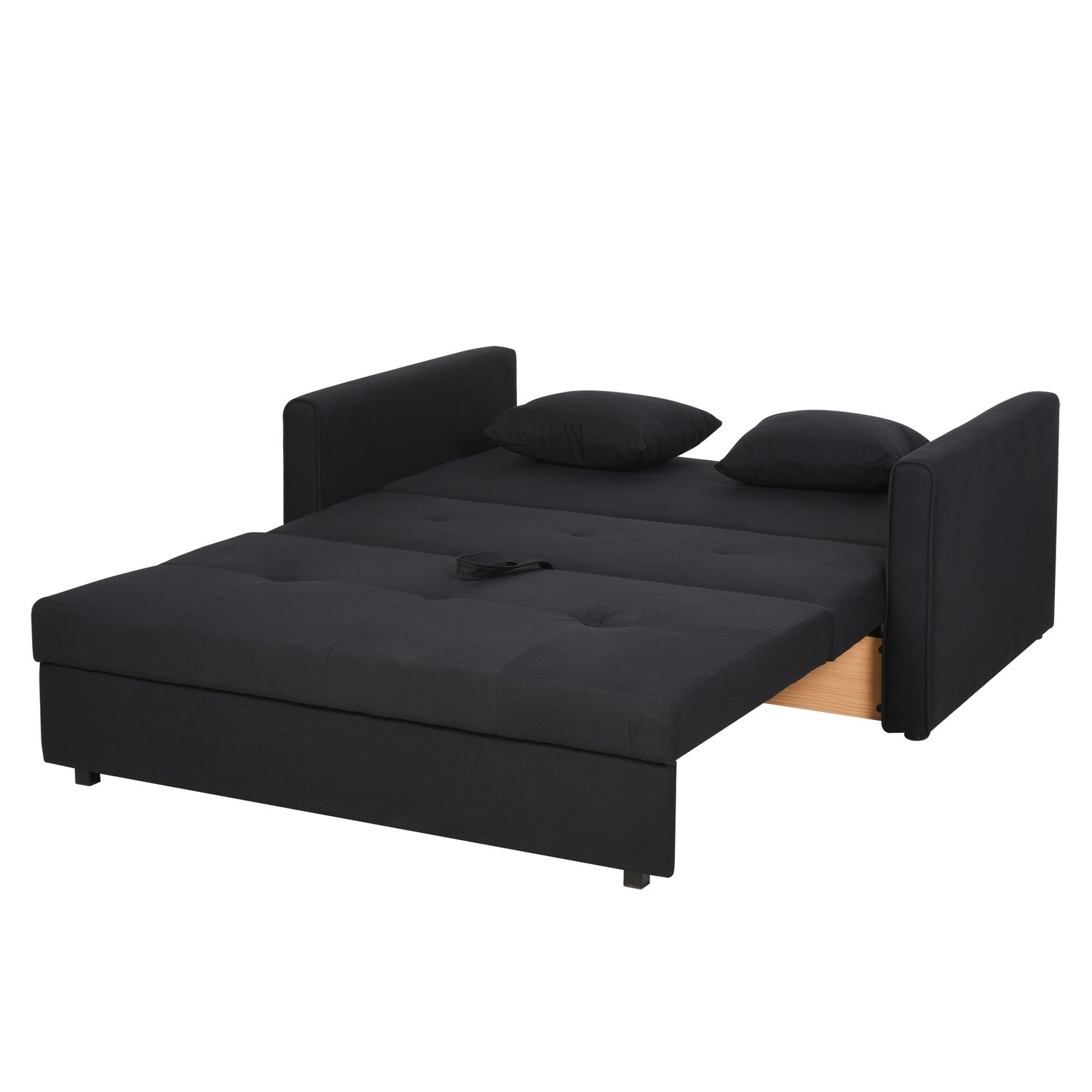 2-sits bäddsoffa med förvarings- och polybomullskuddar, grå