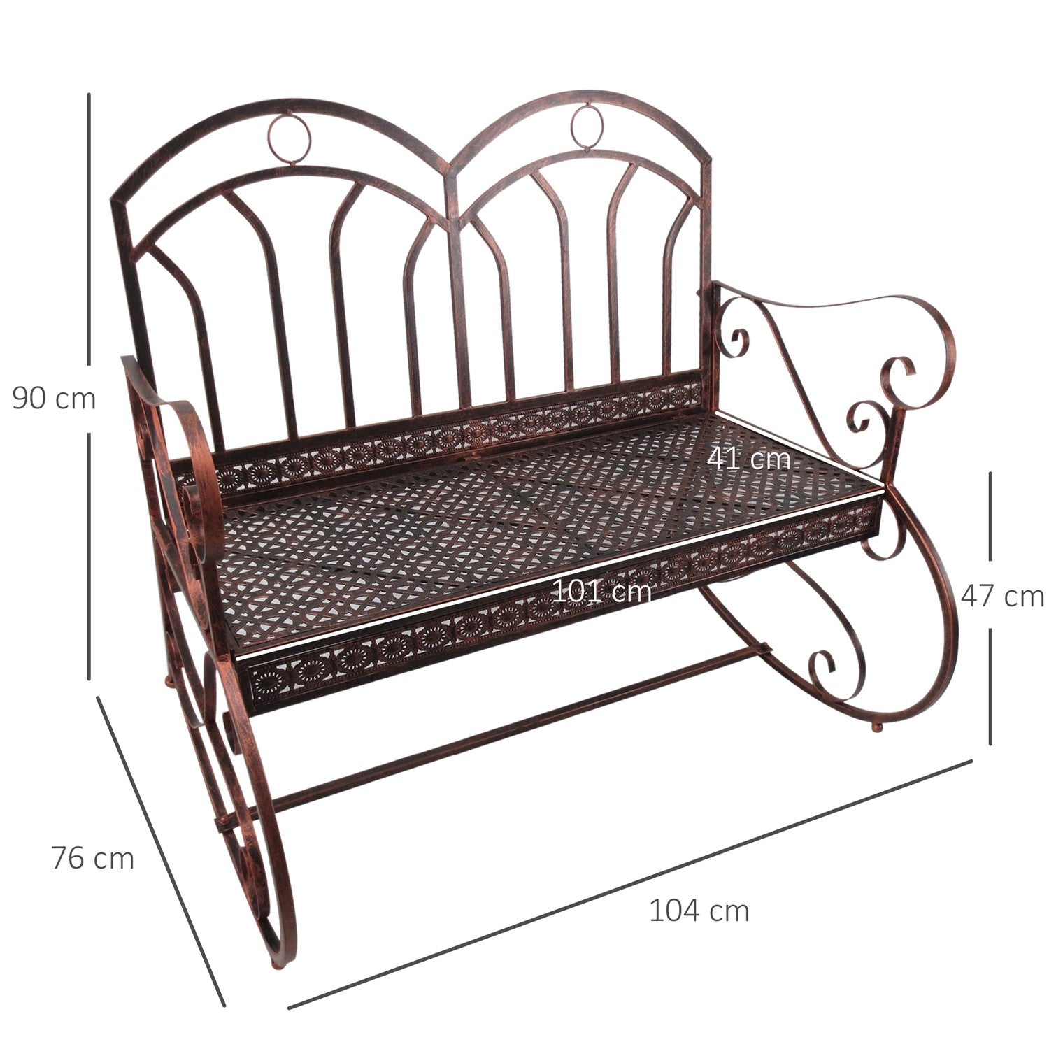 2-sits metall trädgårdsbänk – bronsröd finish