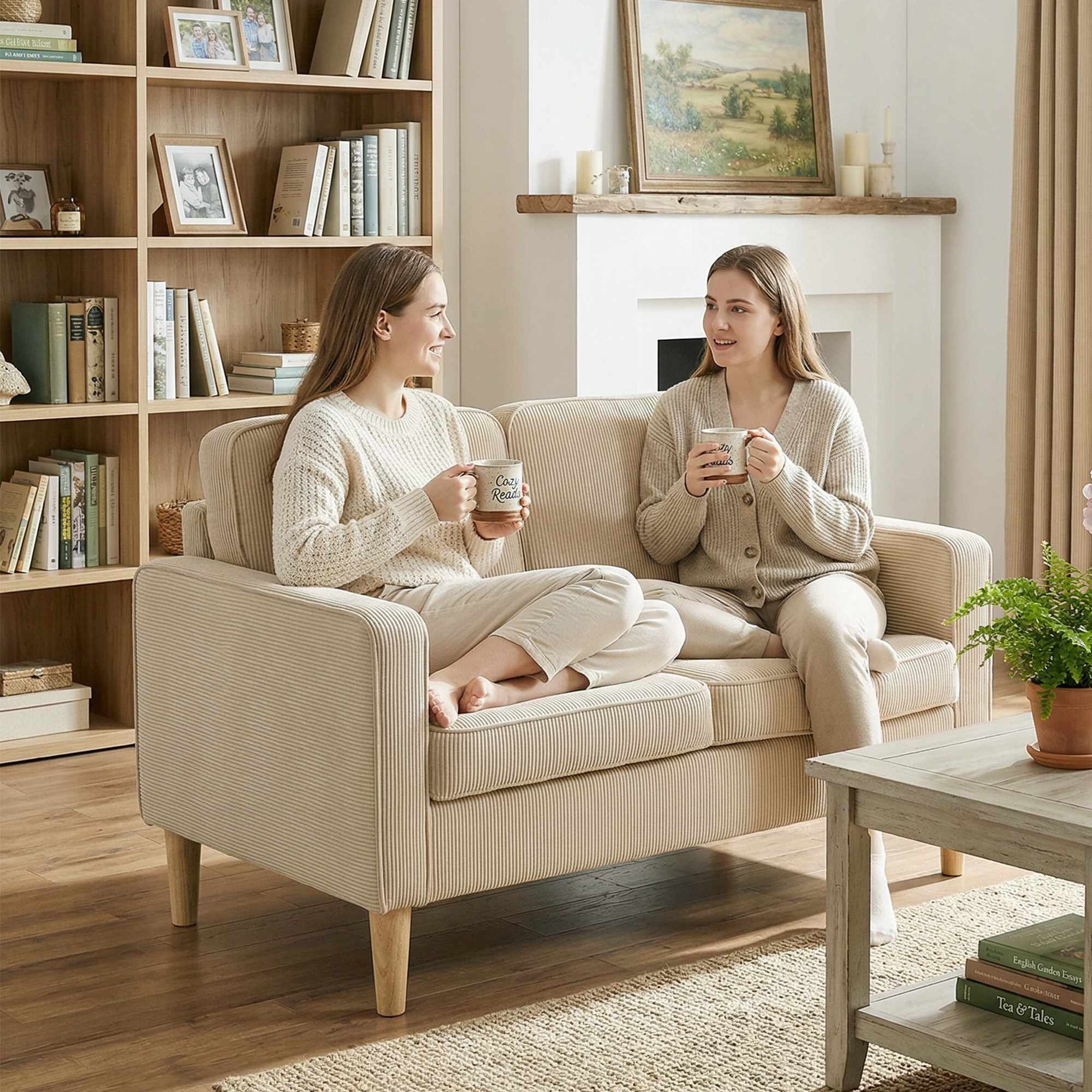 2-sits soffa i manchester med förvaring, beige, 117 x 63 cm