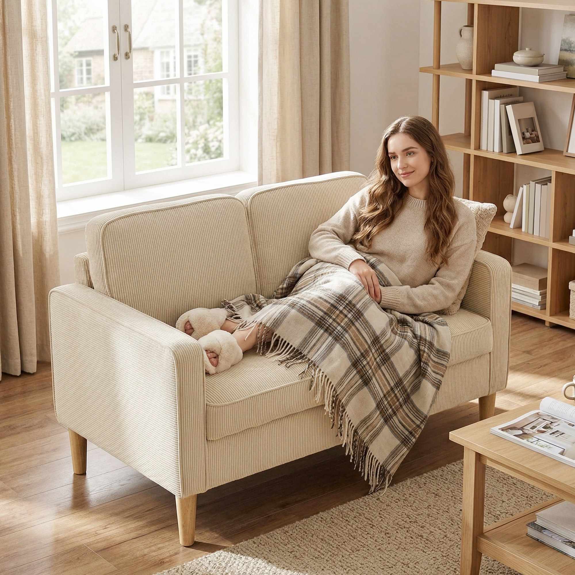 2-sits soffa i manchester med förvaring, beige, 117 x 63 cm