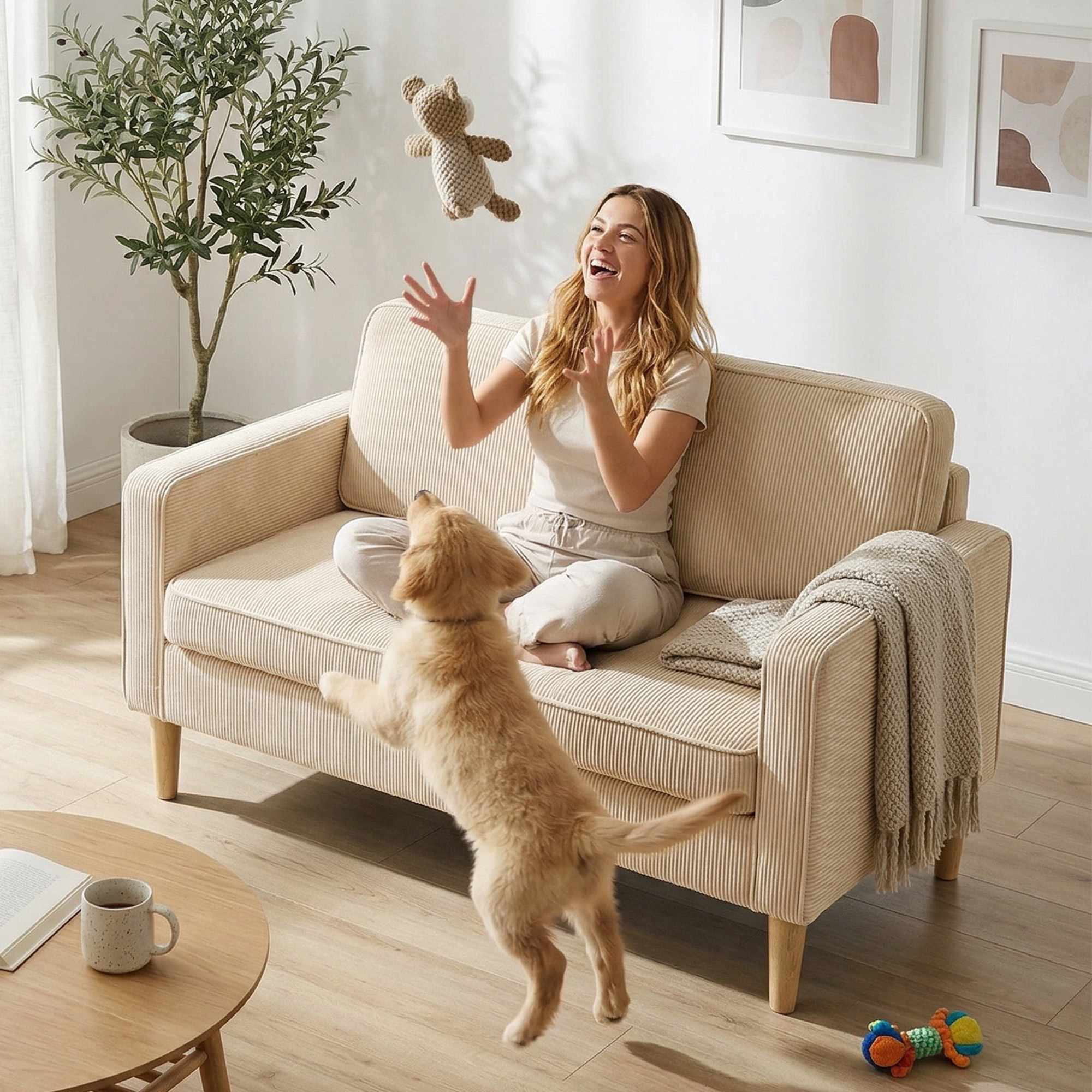 2-sits soffa i manchester med förvaring, beige, 117 x 63 cm
