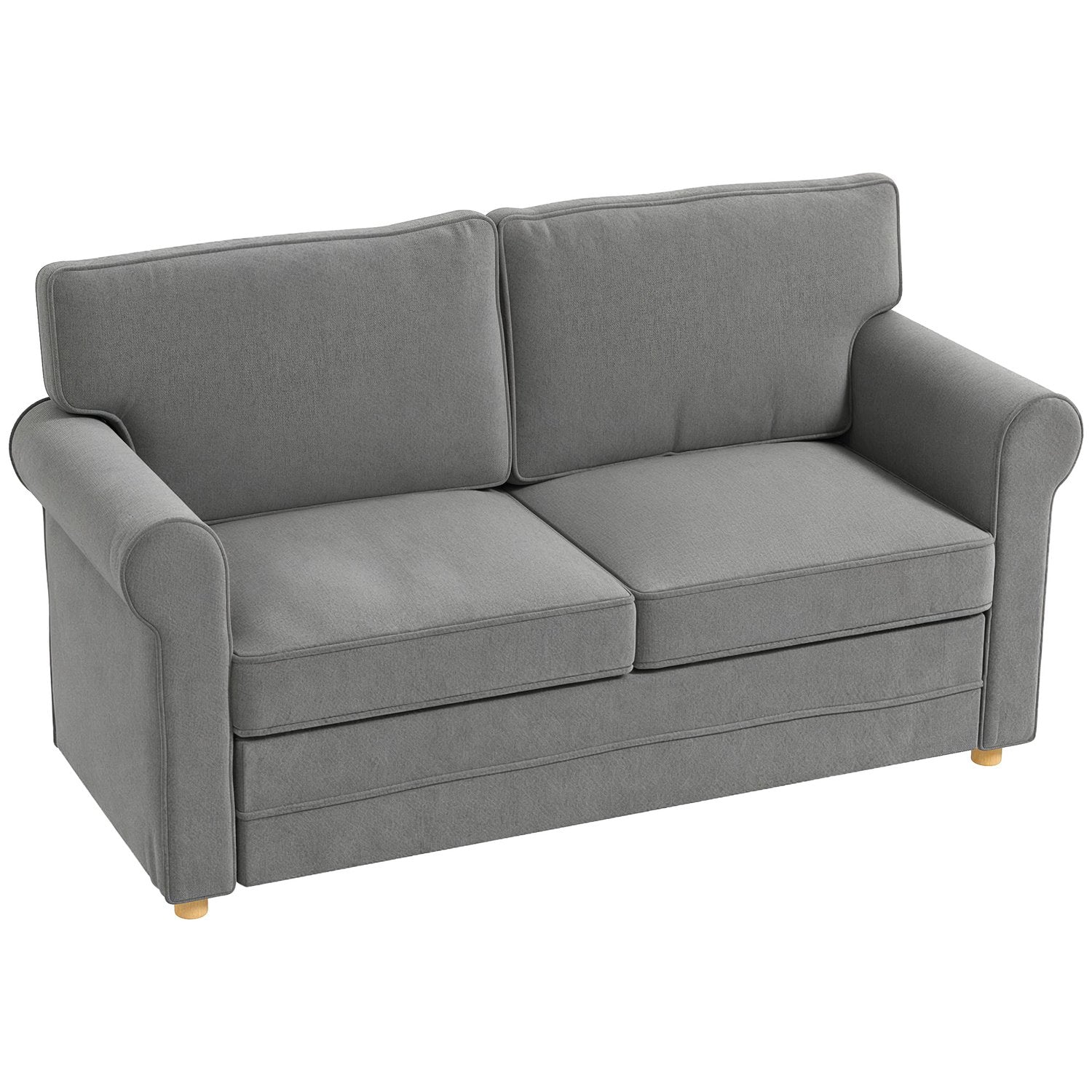 2-sits soffa, kompakt vardagsrumssoffa, tyg i linnelook, mjuka sittdynor, stålram, mörkgrå