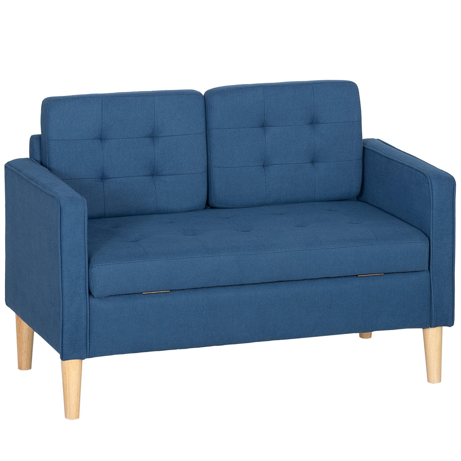 2-sits soffa med förvaring, blå sammet, kompakt design