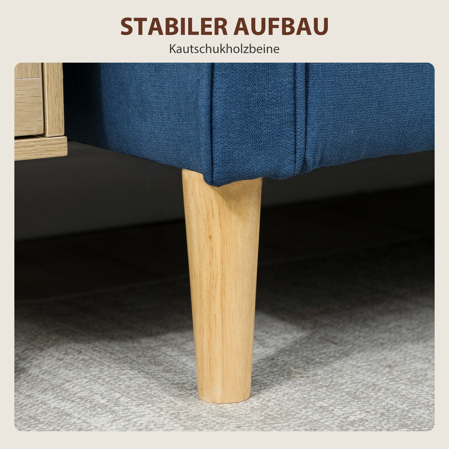2-sits soffa med förvaring, blå sammet, kompakt design