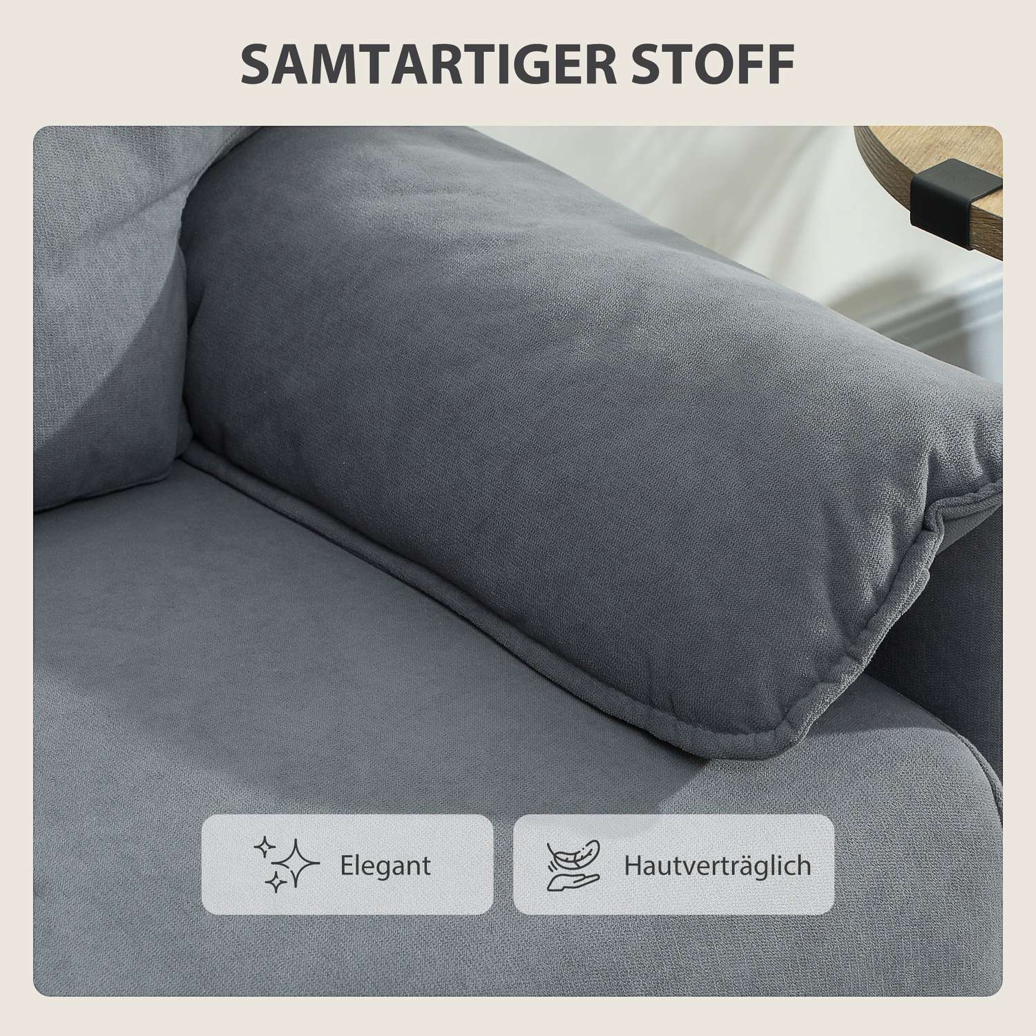 2-sitssoffa, tjocka kuddar, sammetsklädsel, svart