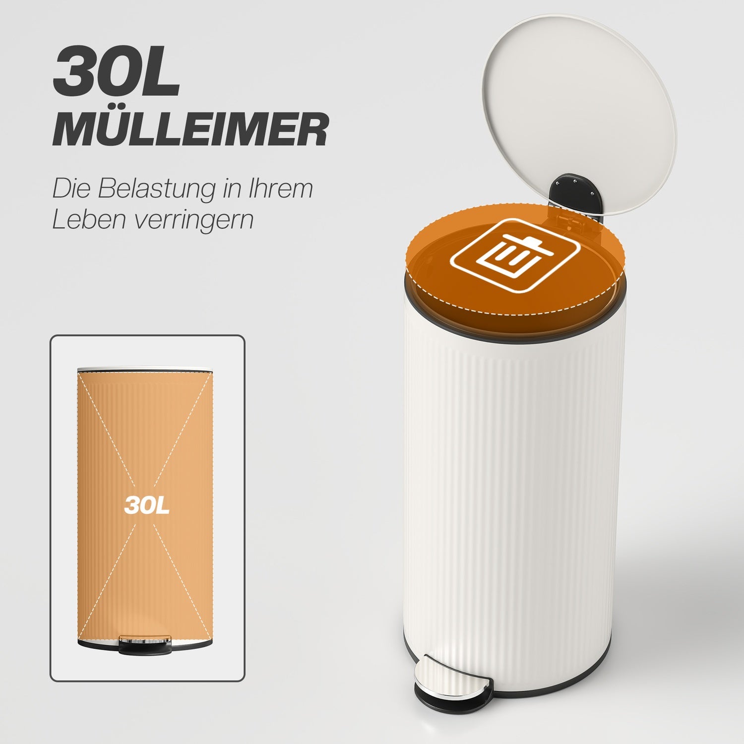 30L pedalhink med mjukstängande lock, svart metall