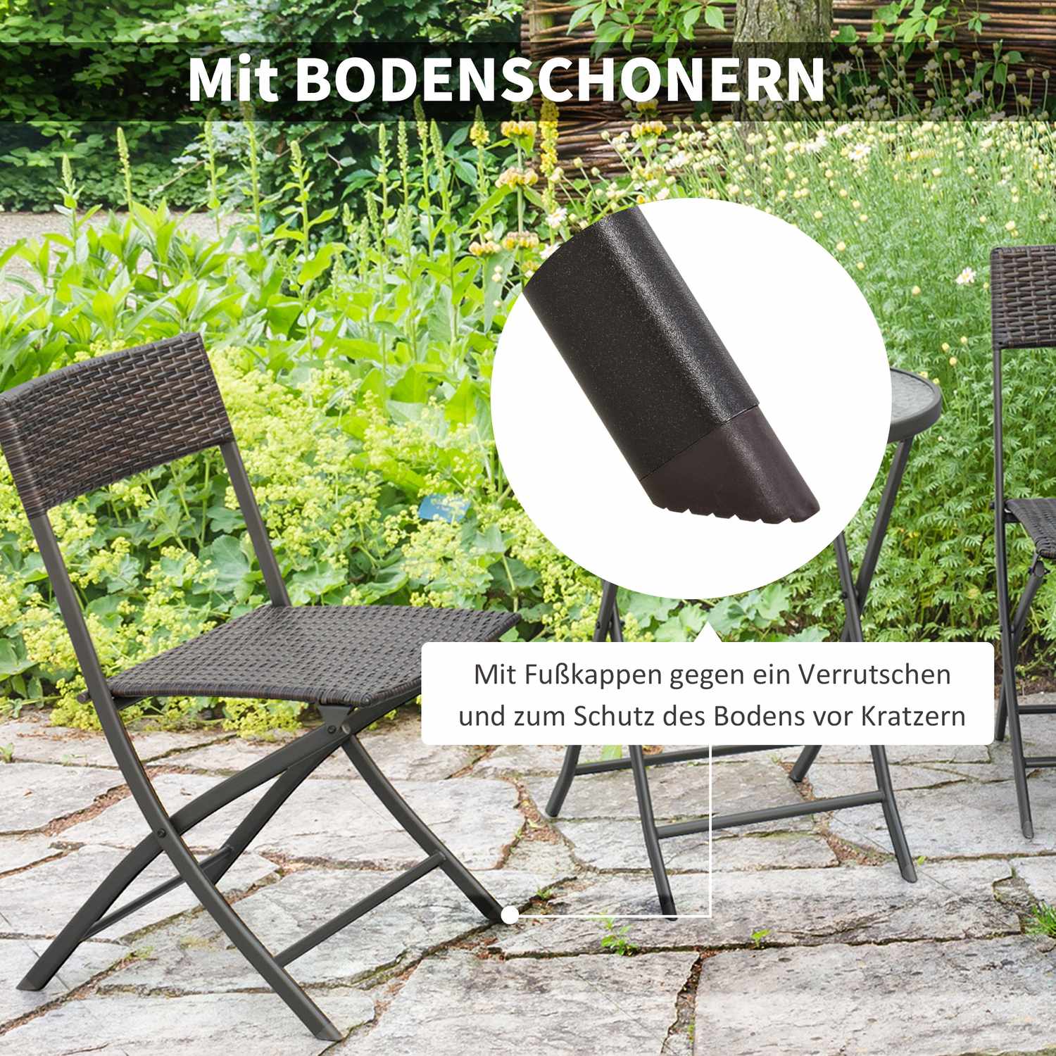 3-delad polyrattan fällbar bistroset för balkong – Brun