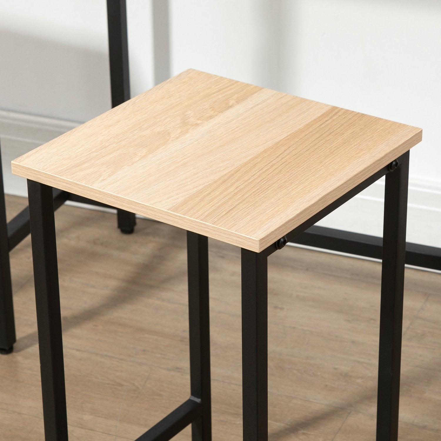 3-delat bistroset, naturligt trälook och stål, 80x50x85 cm
