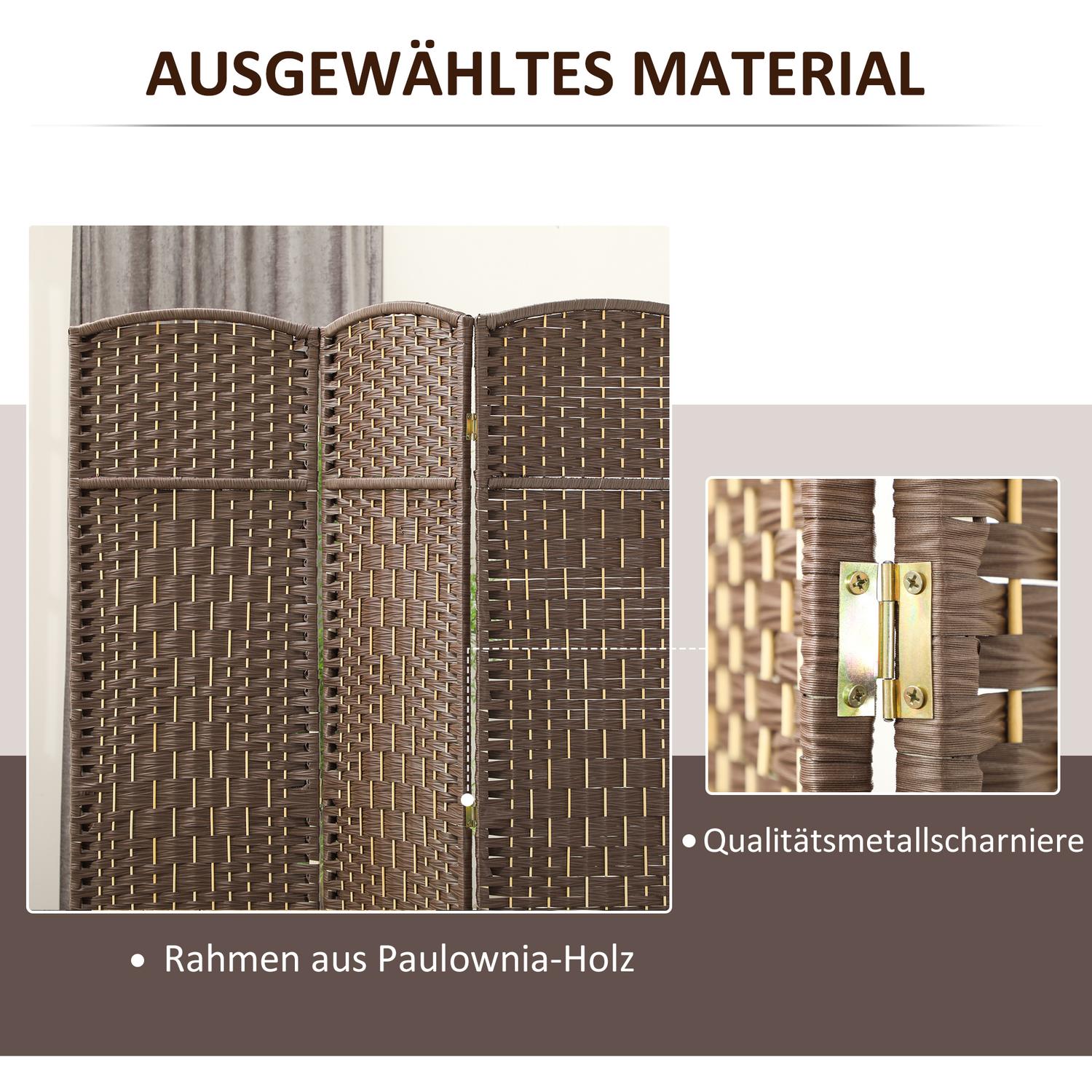 3-panels fällbar rumsavdelare, brun polypropen, furu