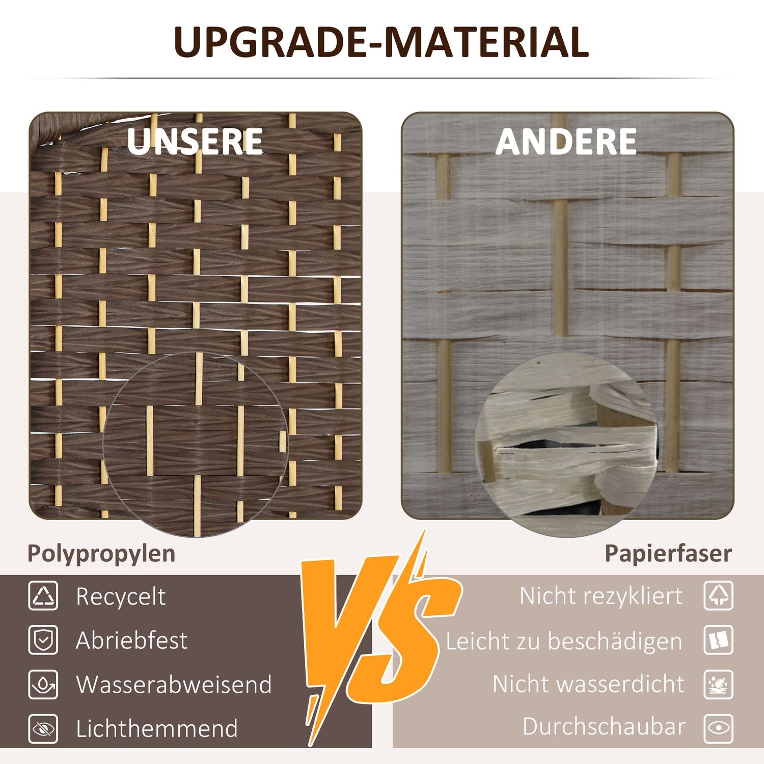 3-panels fällbar rumsavdelare, brun polypropen, furu
