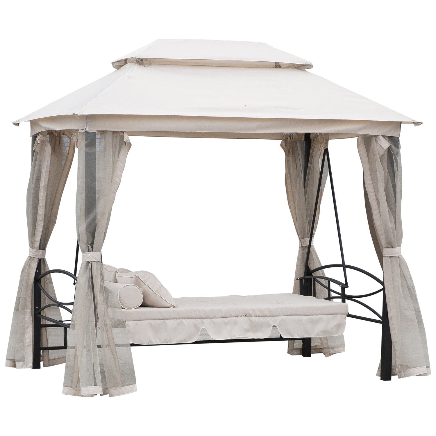 3-sits beige trädgårdsgunga med sidoväggar 256x172x248cm