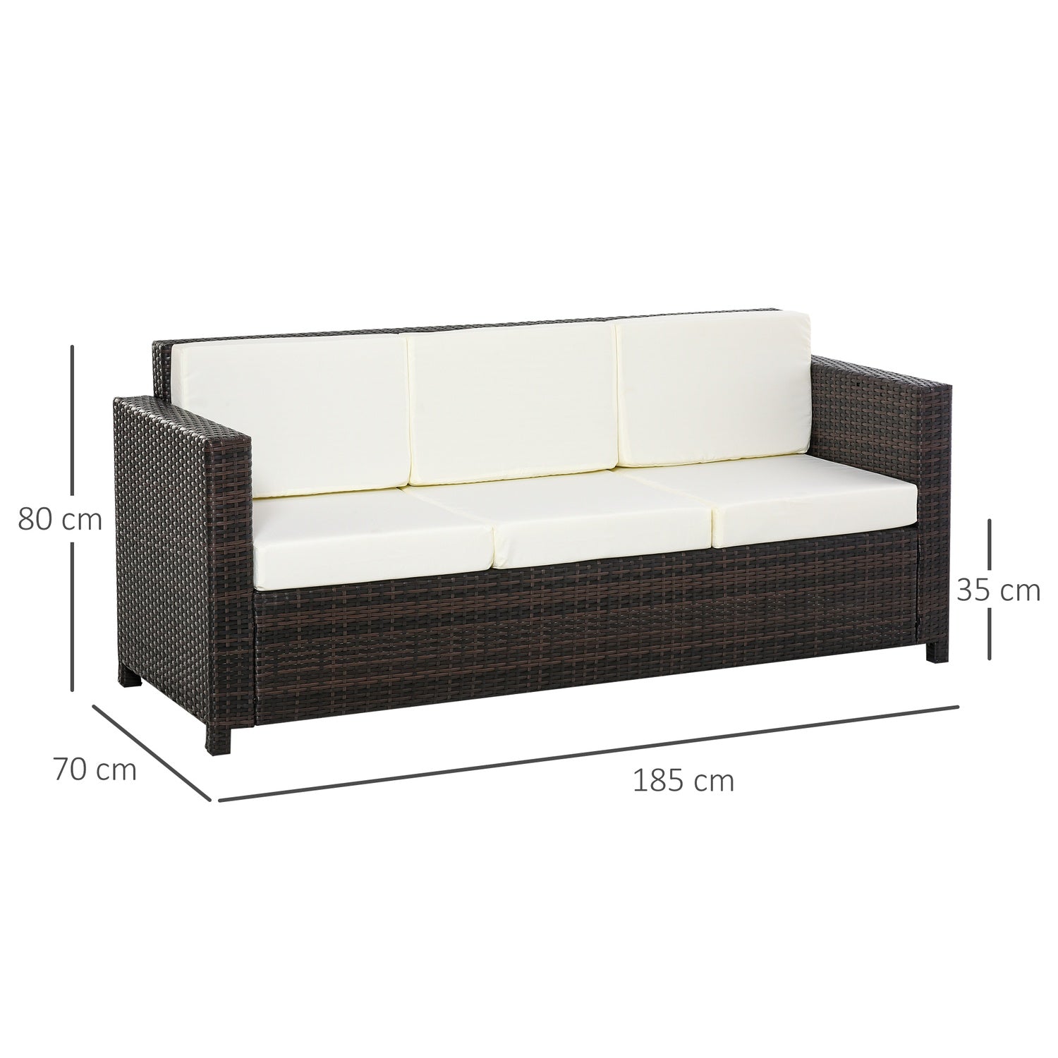 3-sits polyrotting trädgårdssoffa med kuddar – brun/vit