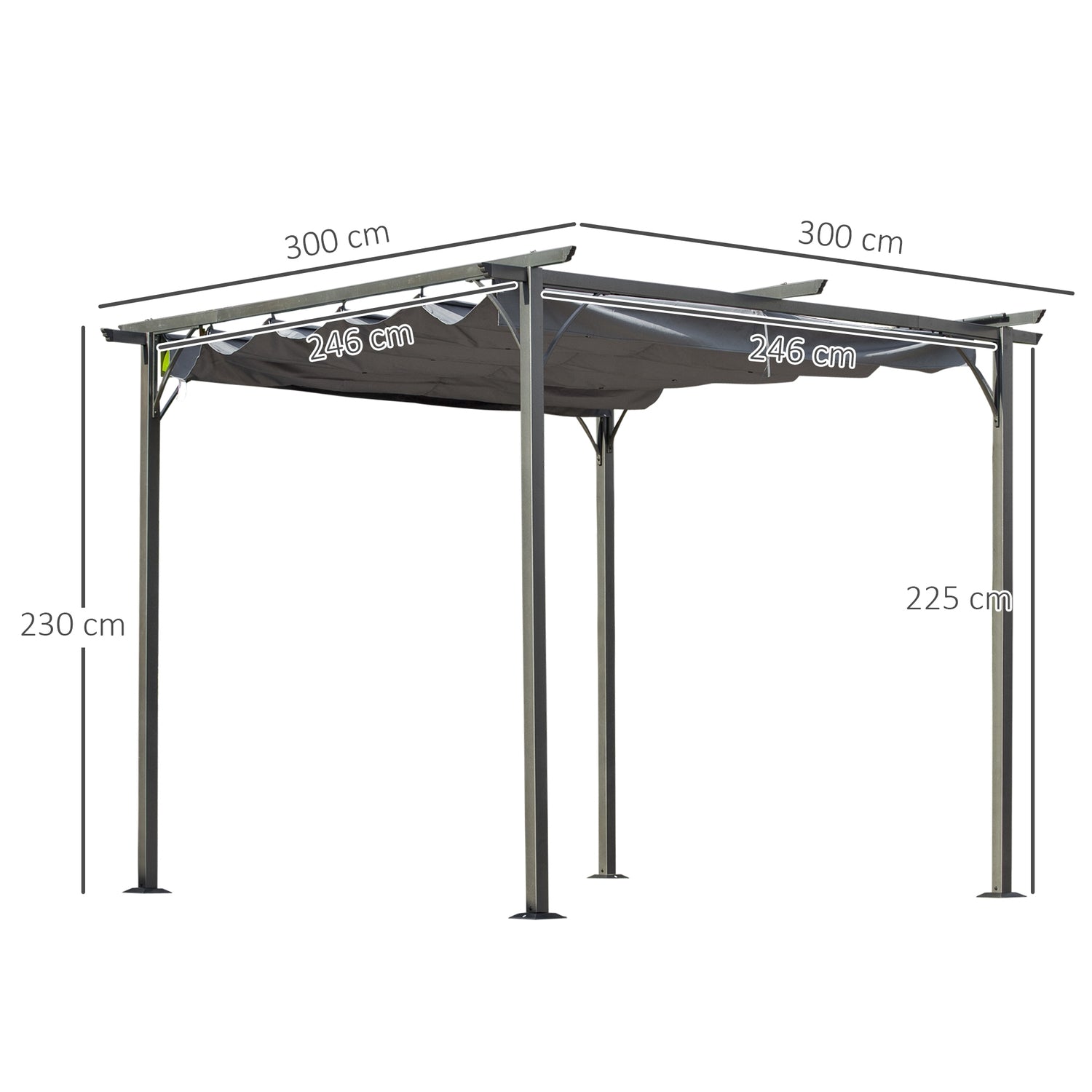 3x3m Pergola Gazebo med skjuttak, vattentätt UV-skydd