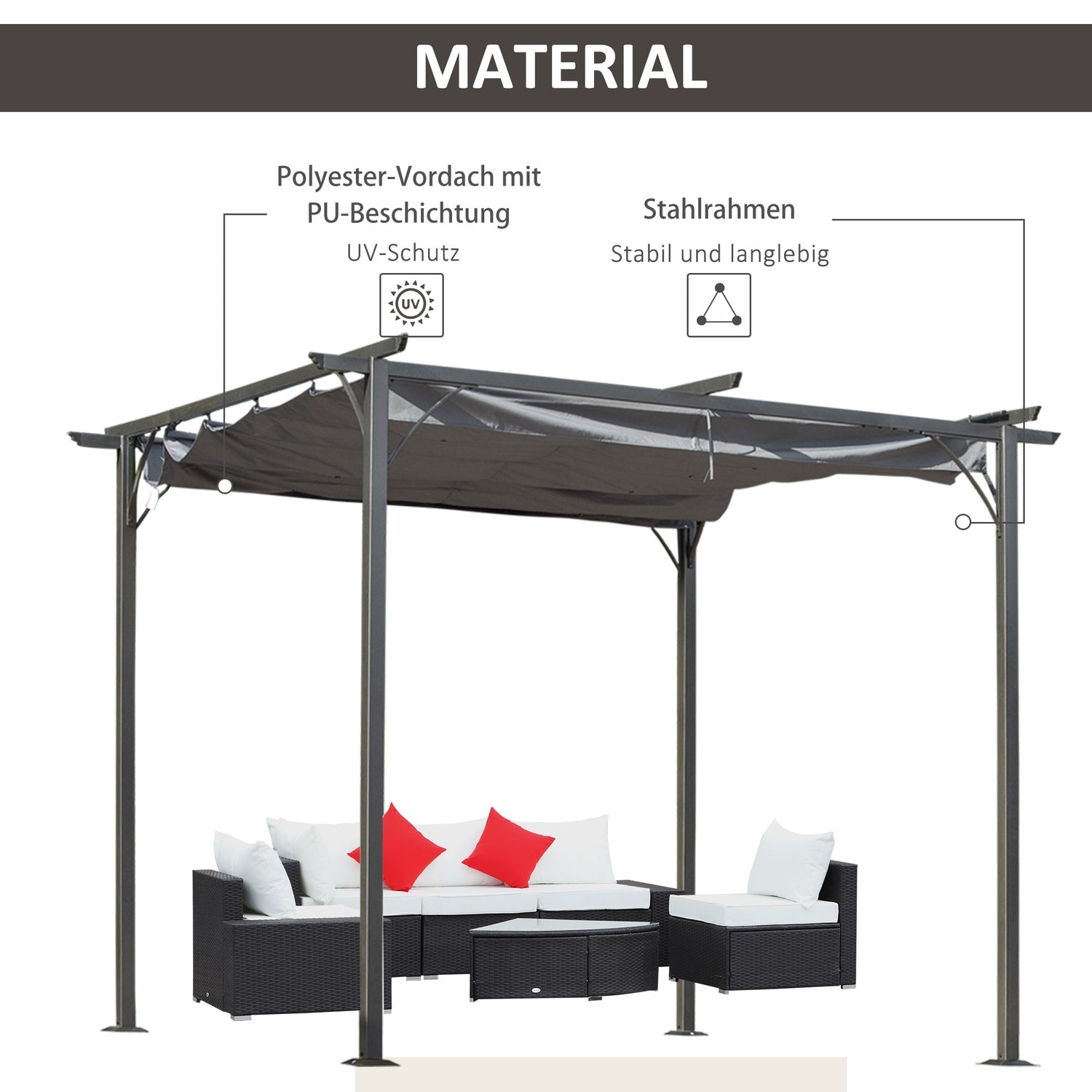 3x3m Pergola Gazebo med skjuttak, vattentätt UV-skydd