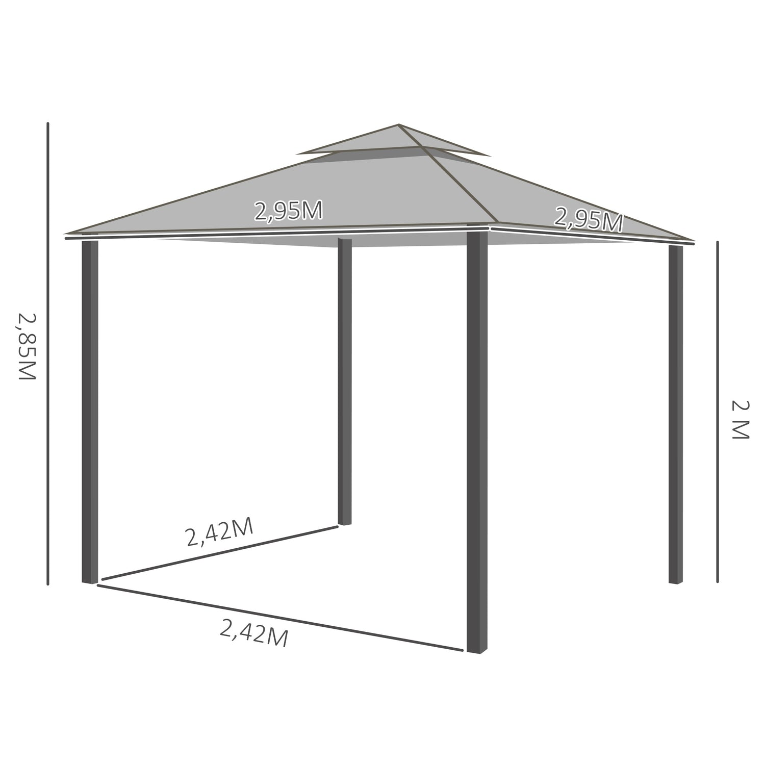 3x3m Trädgårdstält Med Dubbeltak & Myggnät