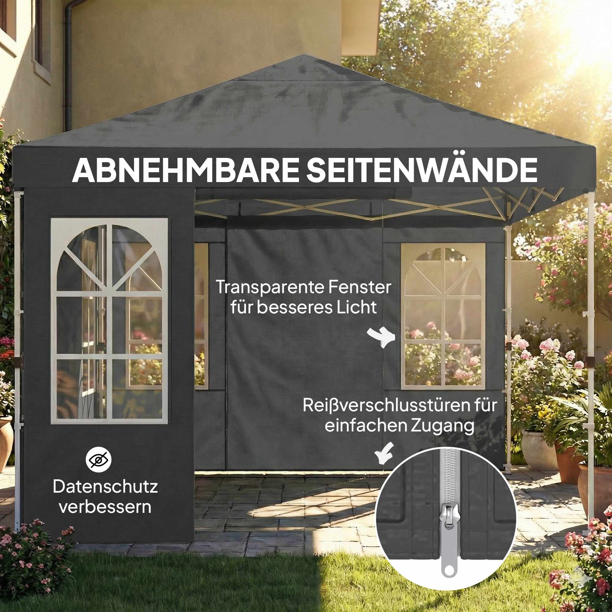 3x3m popup-paviljong, UPF 50+ Oxfordtyg, mörkgrå