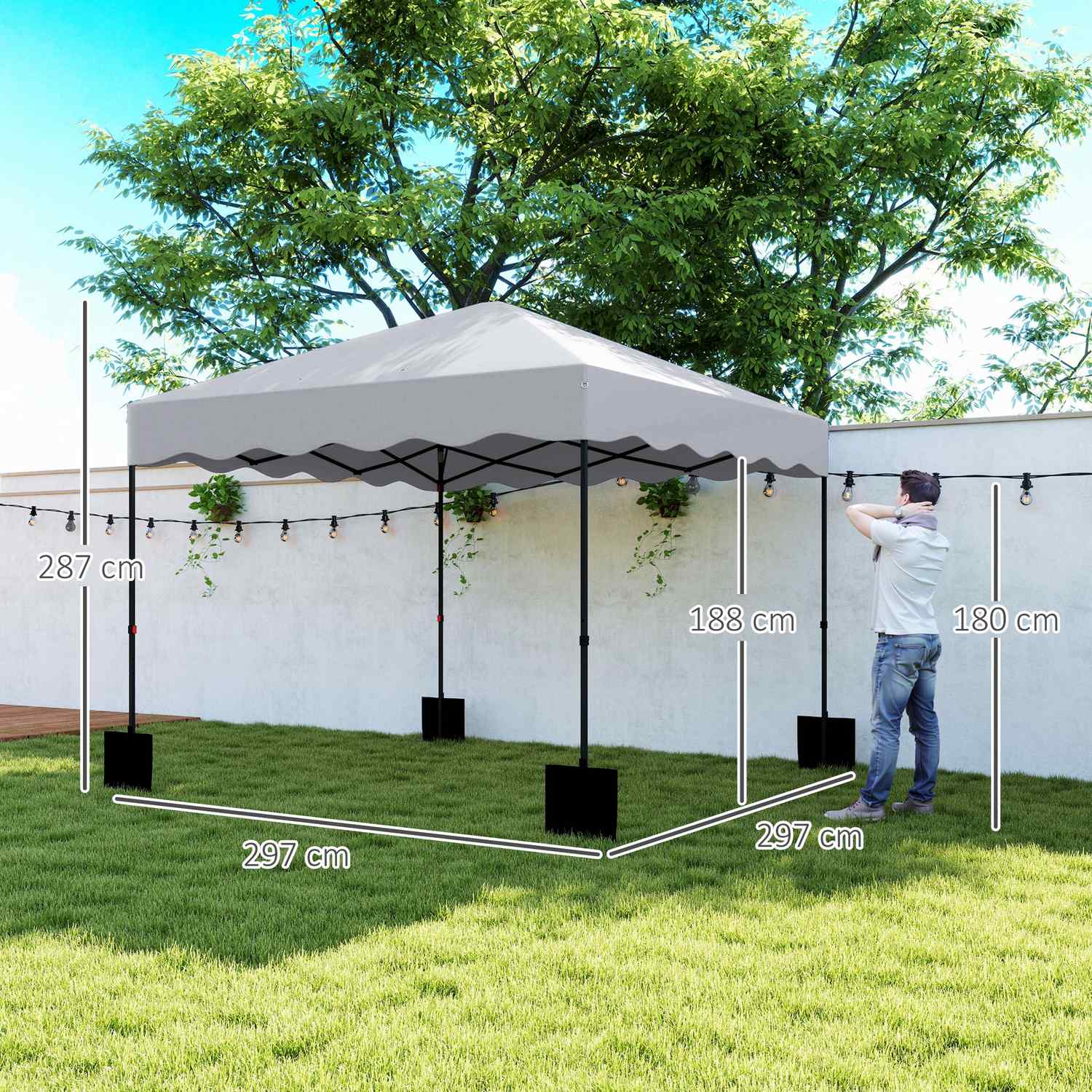 3x3m vattenavvisande pop-up paviljong, UV 50+, ljusgrå