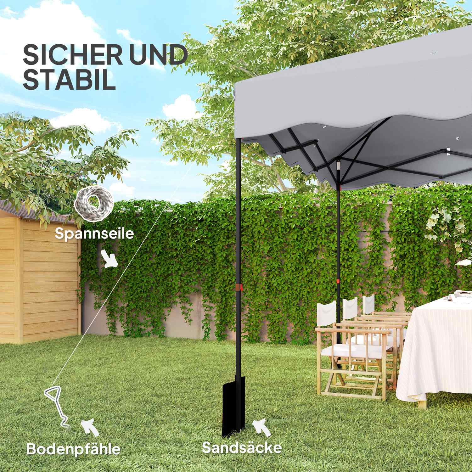 3x3m vattenavvisande pop-up paviljong, UV 50+, ljusgrå