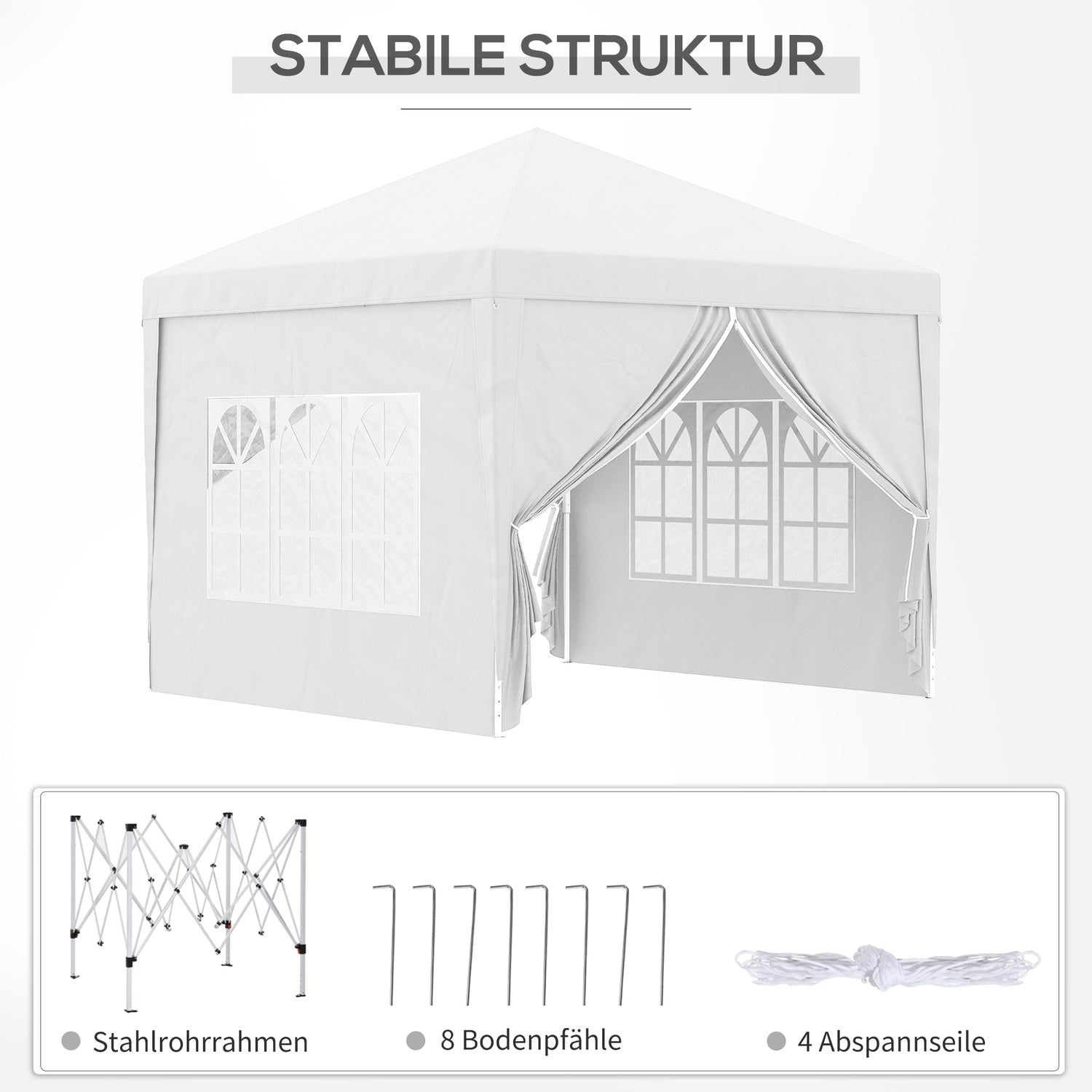 Bílý altán 3x3m s bočními stěnami a UV ochranou