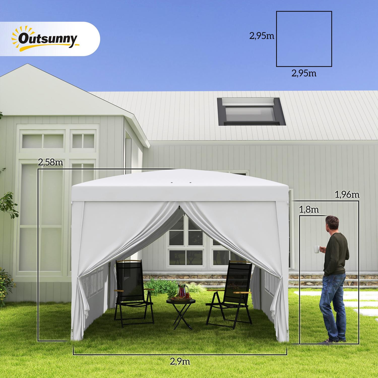 Bílý altán 3x3m s bočními stěnami a UV ochranou